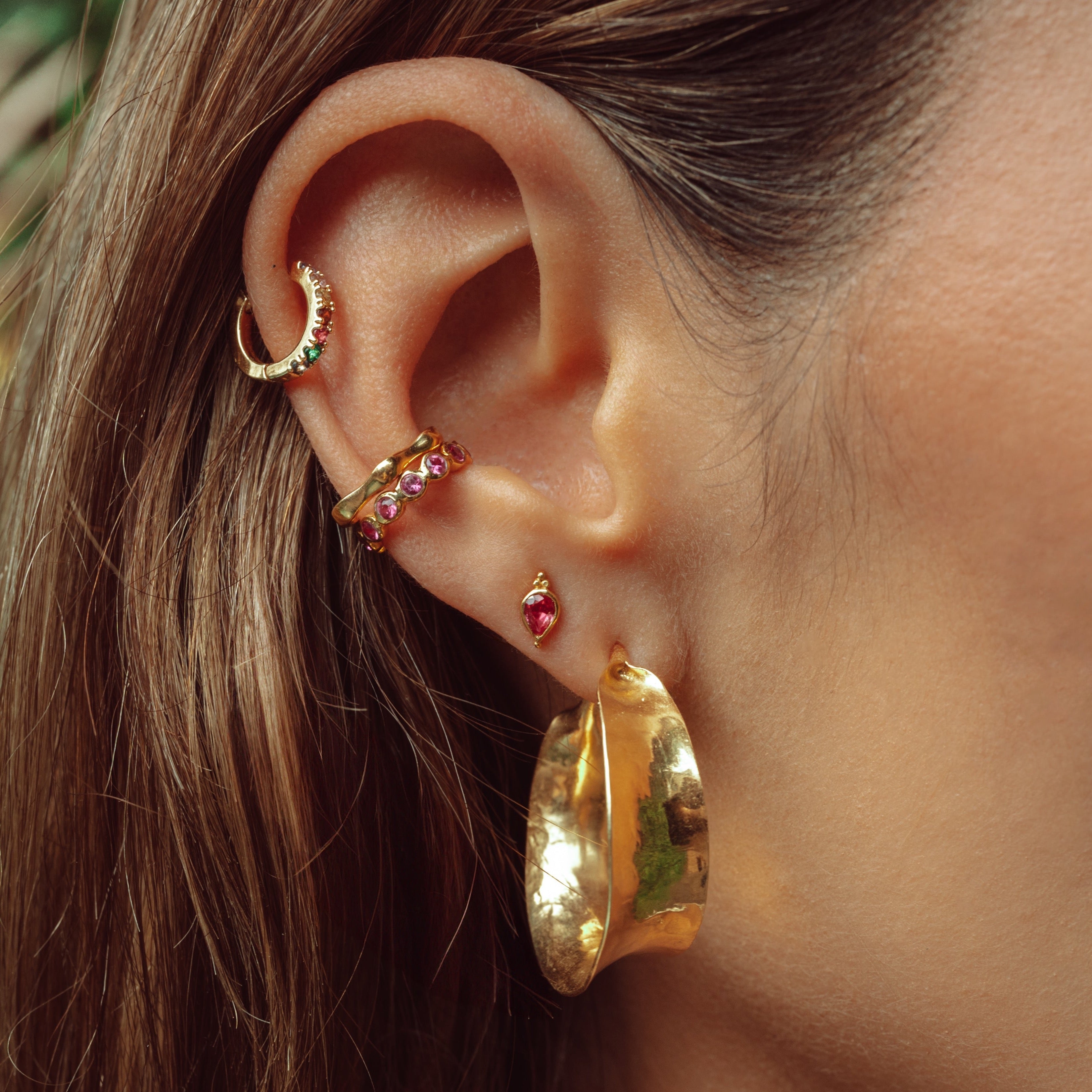Pear Shaped Dudley Stud in Gold with Ruby Zirconia