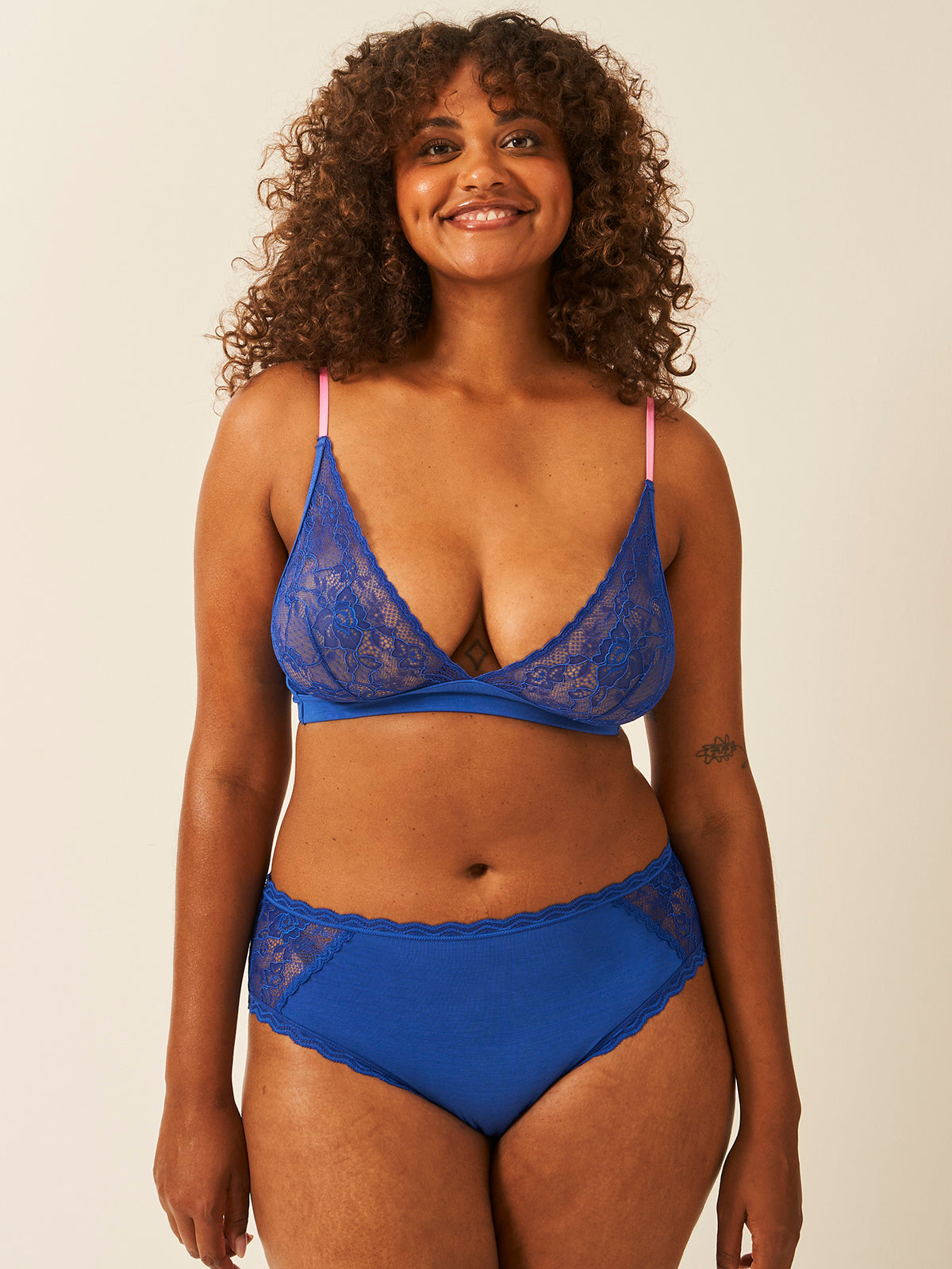 Eco Lace Triangle Bra - Azure Blue & Pink Cosmos