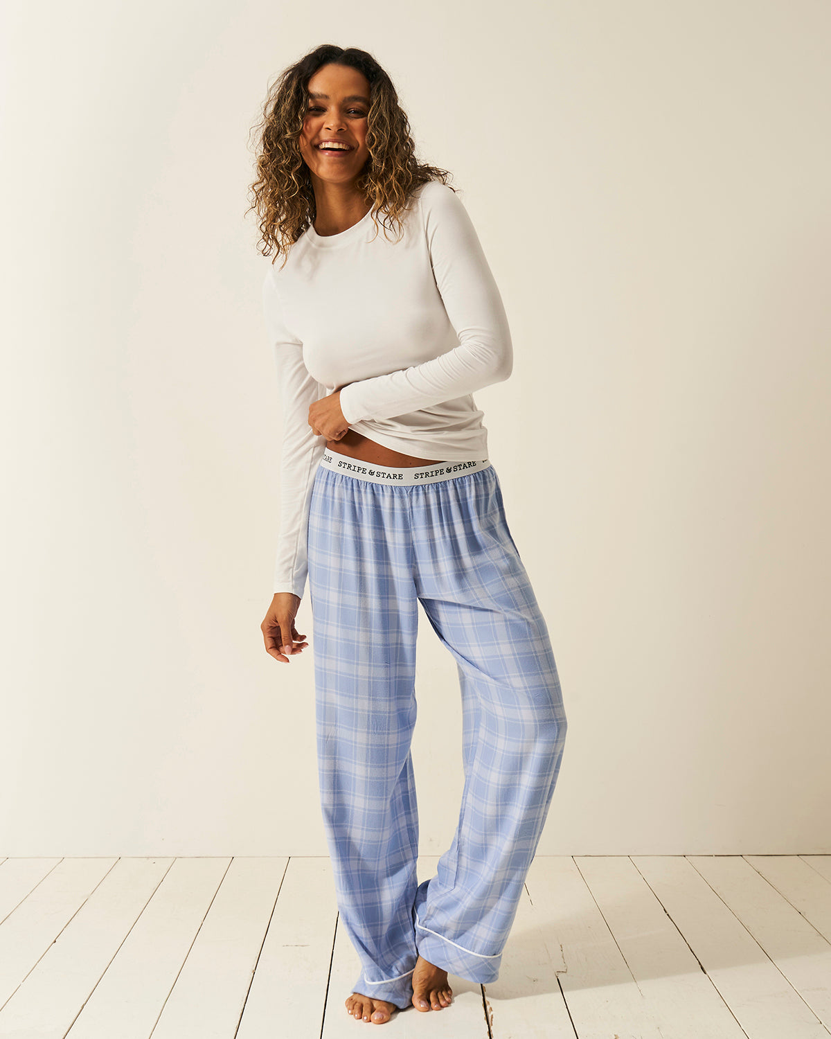 Soft Brushed Woven Pyjama Bottoms - Blue Check