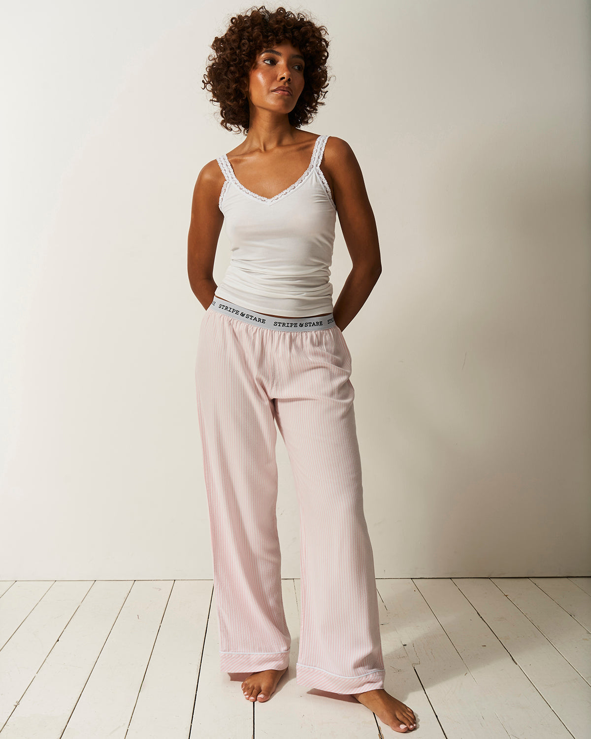 Soft Brushed Woven Pyjama Bottoms - Pink Stripe