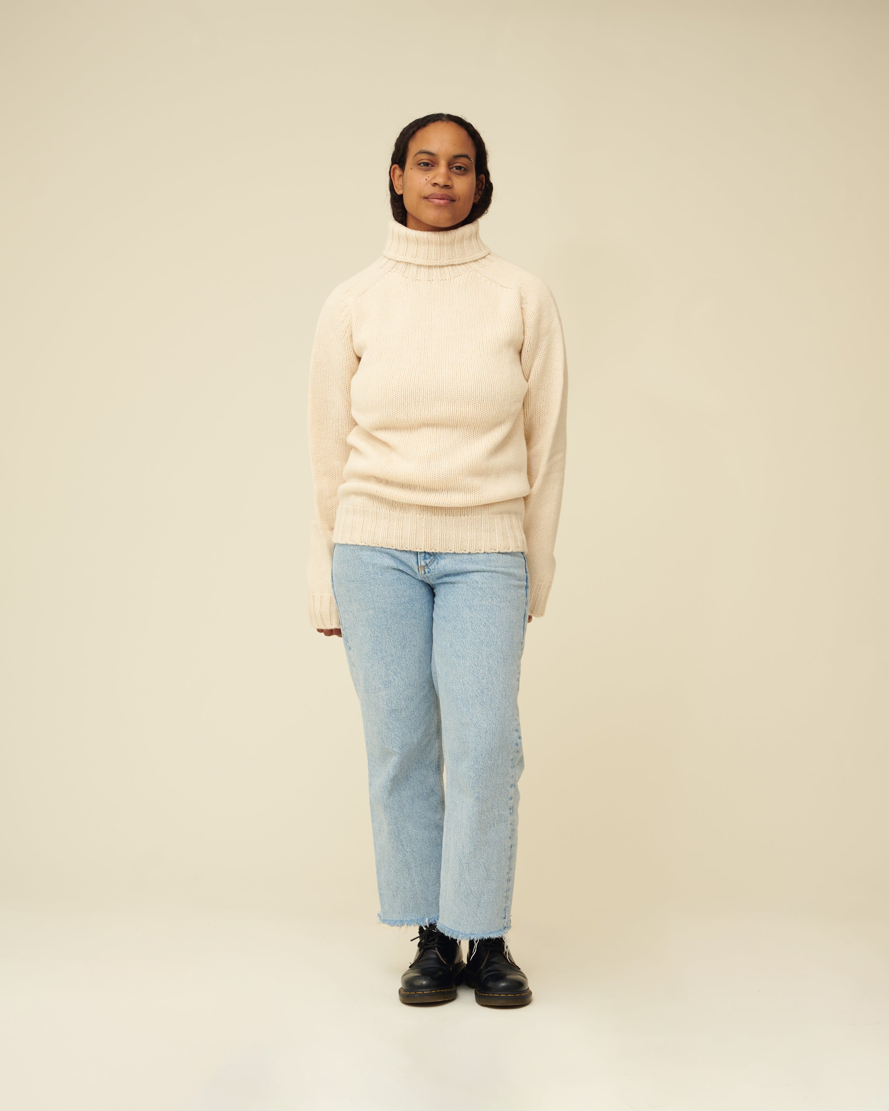Chunky Merino Lambswool Roll Neck - Ecru