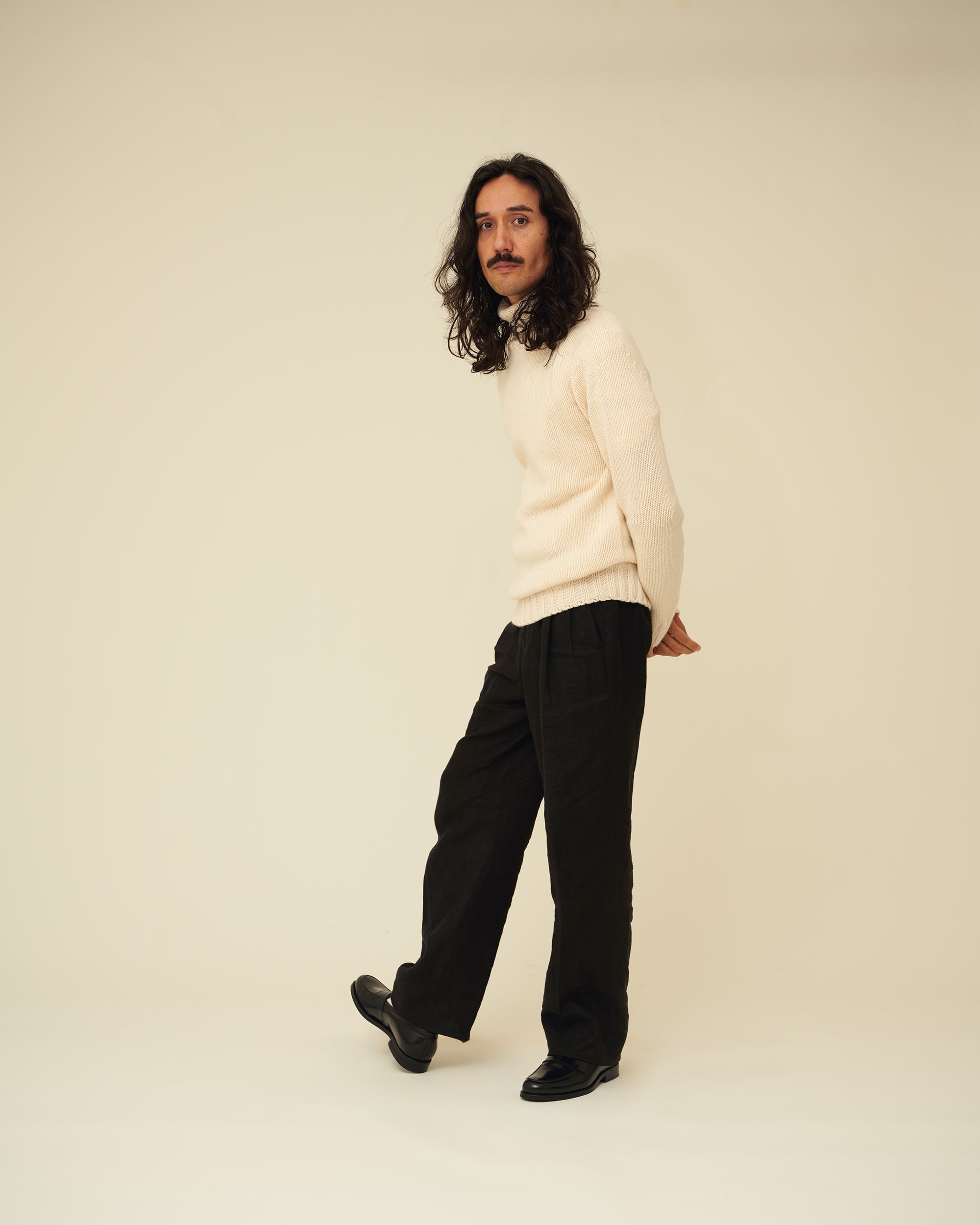Chunky Merino Lambswool Roll Neck - Ecru