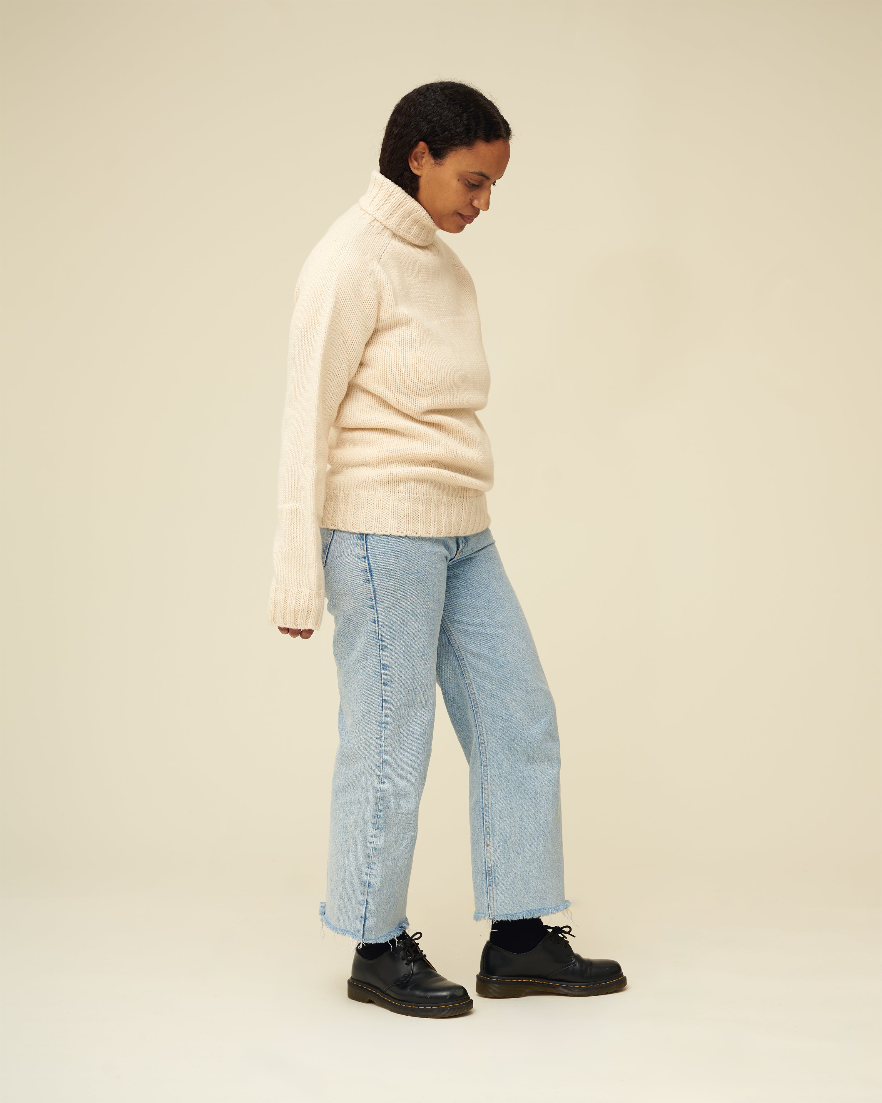 Chunky Merino Lambswool Roll Neck - Ecru (Knitted-to-Order)