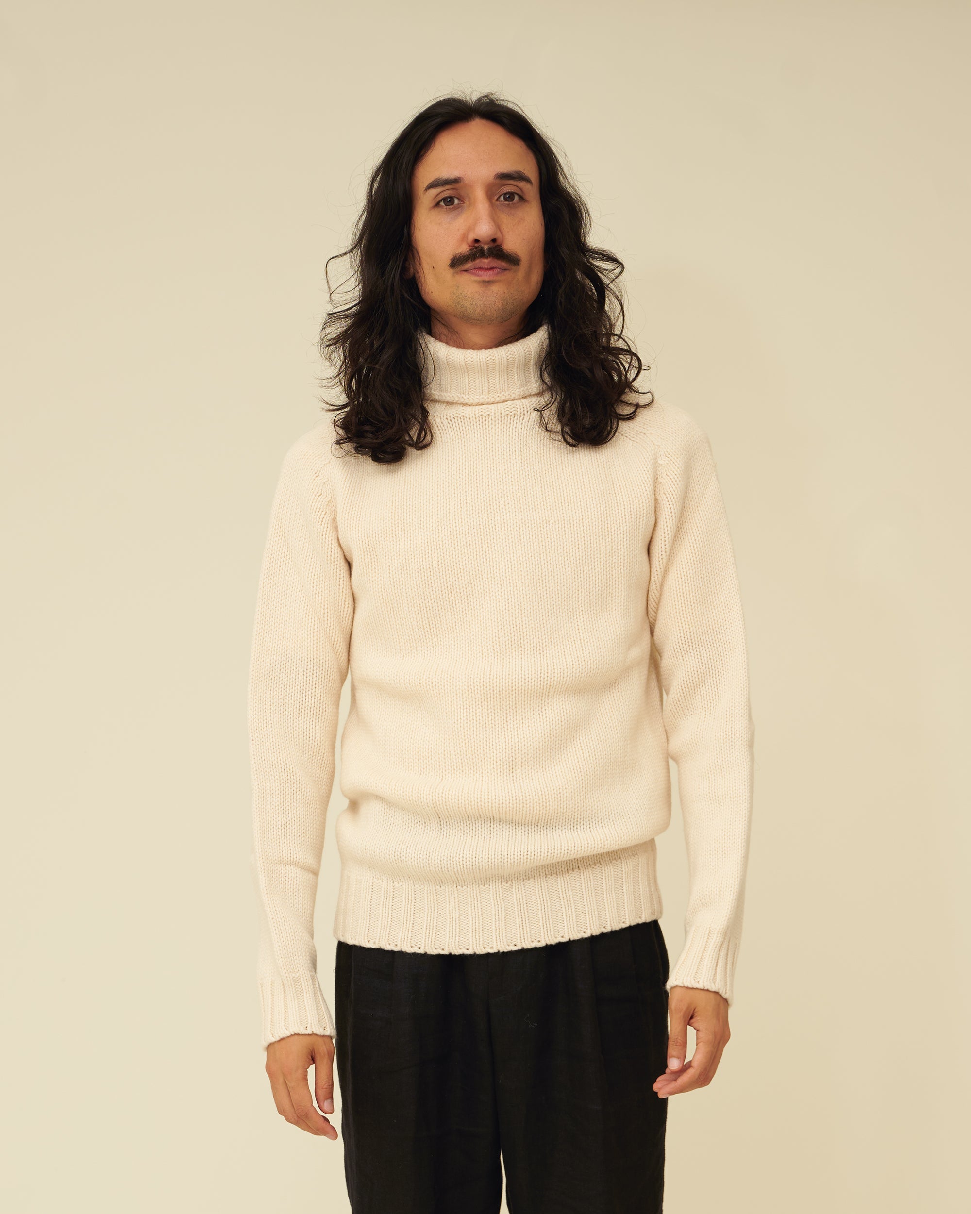 Chunky Merino Lambswool Roll Neck - Ecru