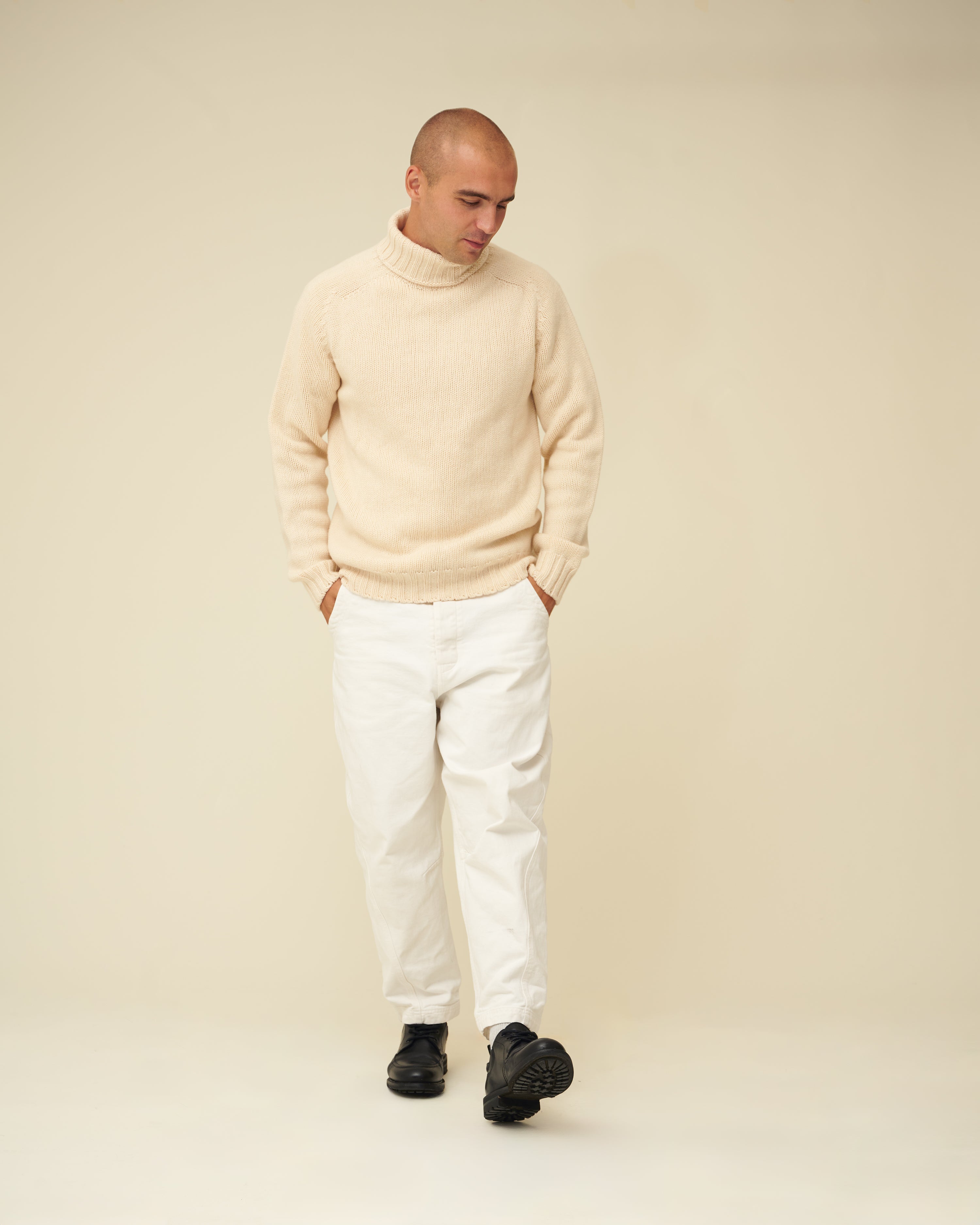 Chunky Merino Lambswool Roll Neck - Ecru (Knitted-to-Order)