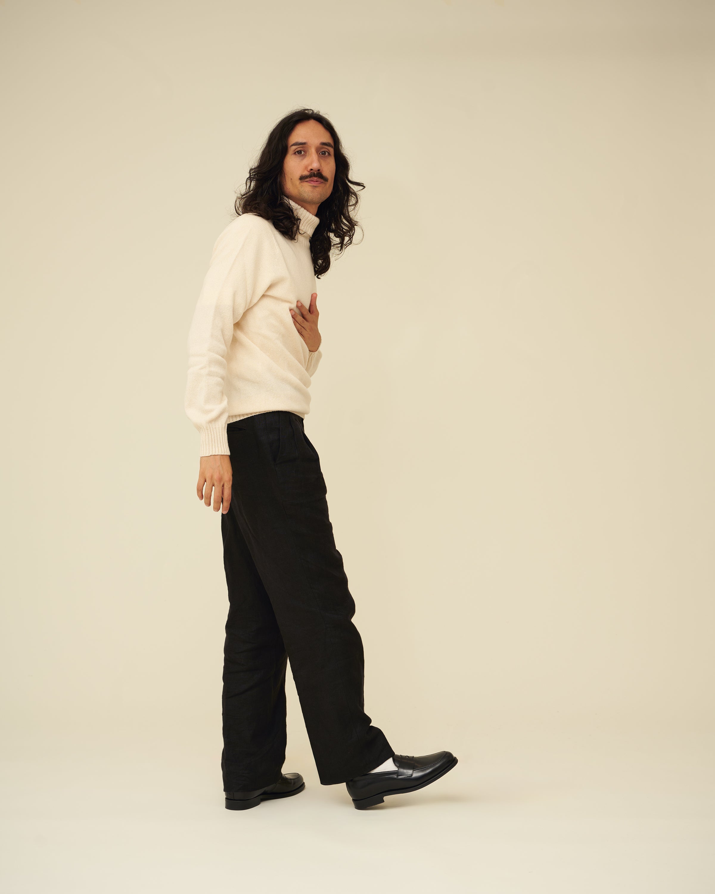 Merino Lambswool Roll Neck - Ecru (Knitted-to-Order)