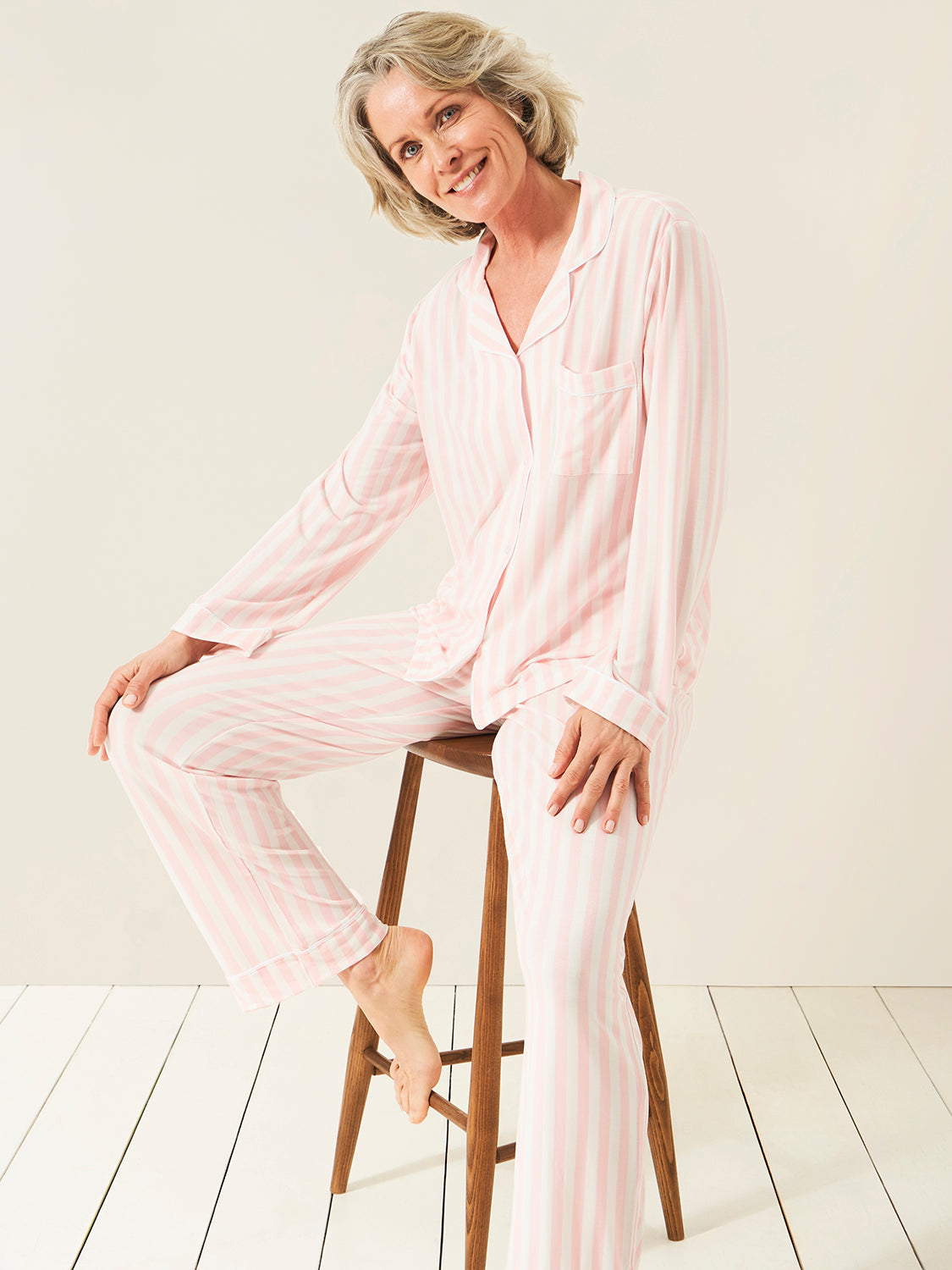 Long Pyjama Set - Pale Pink Stripe