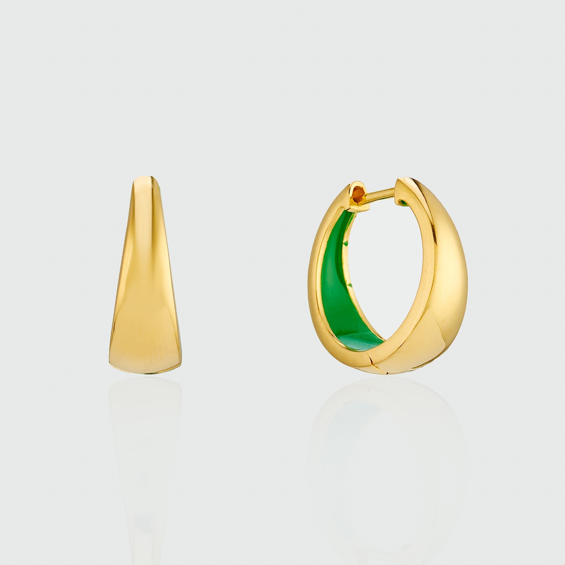 Havana Apple Green Enamel and Gold Huggie Hoop Earrings