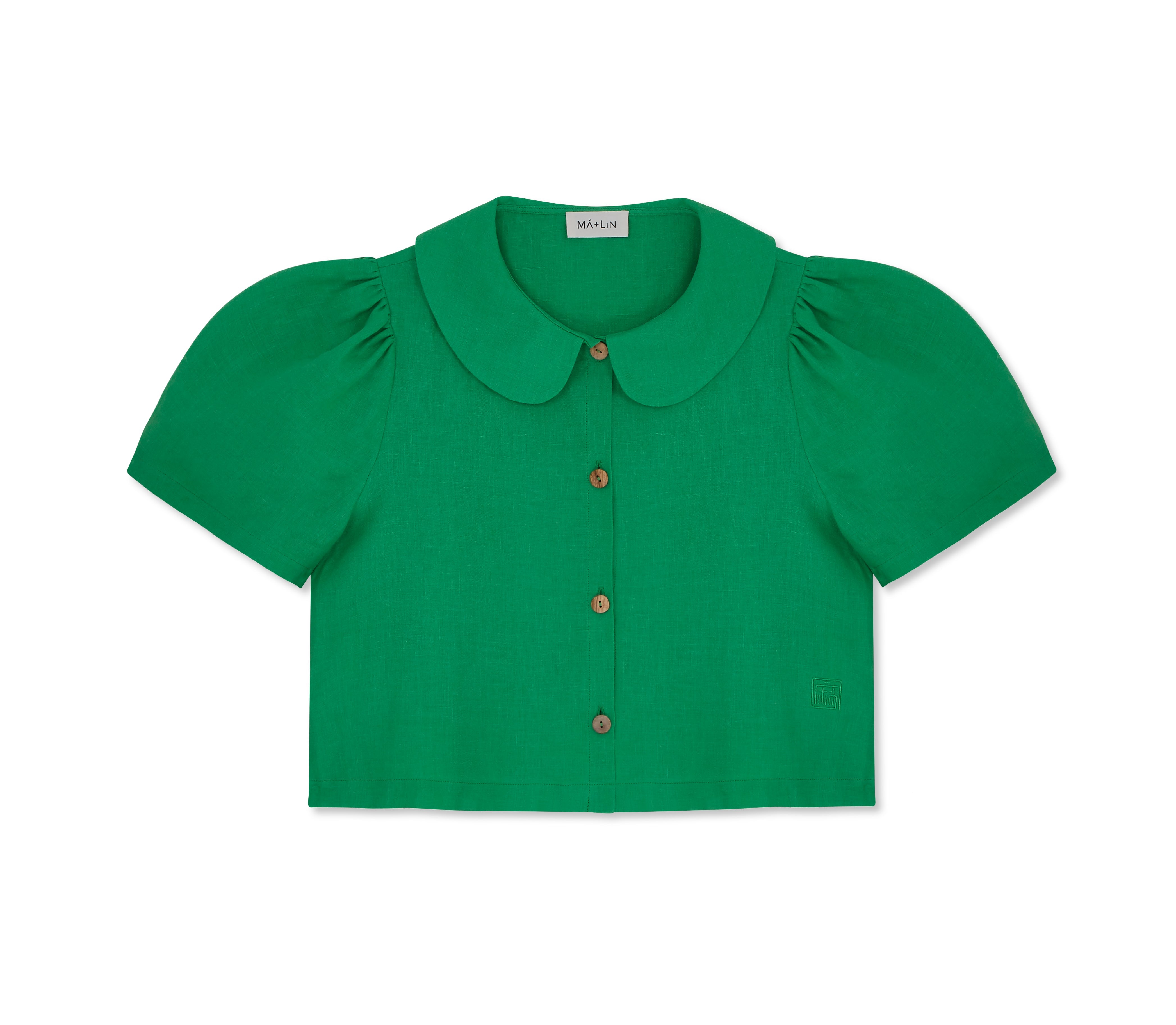 Frances Linen Cropped Blouse  - Jade