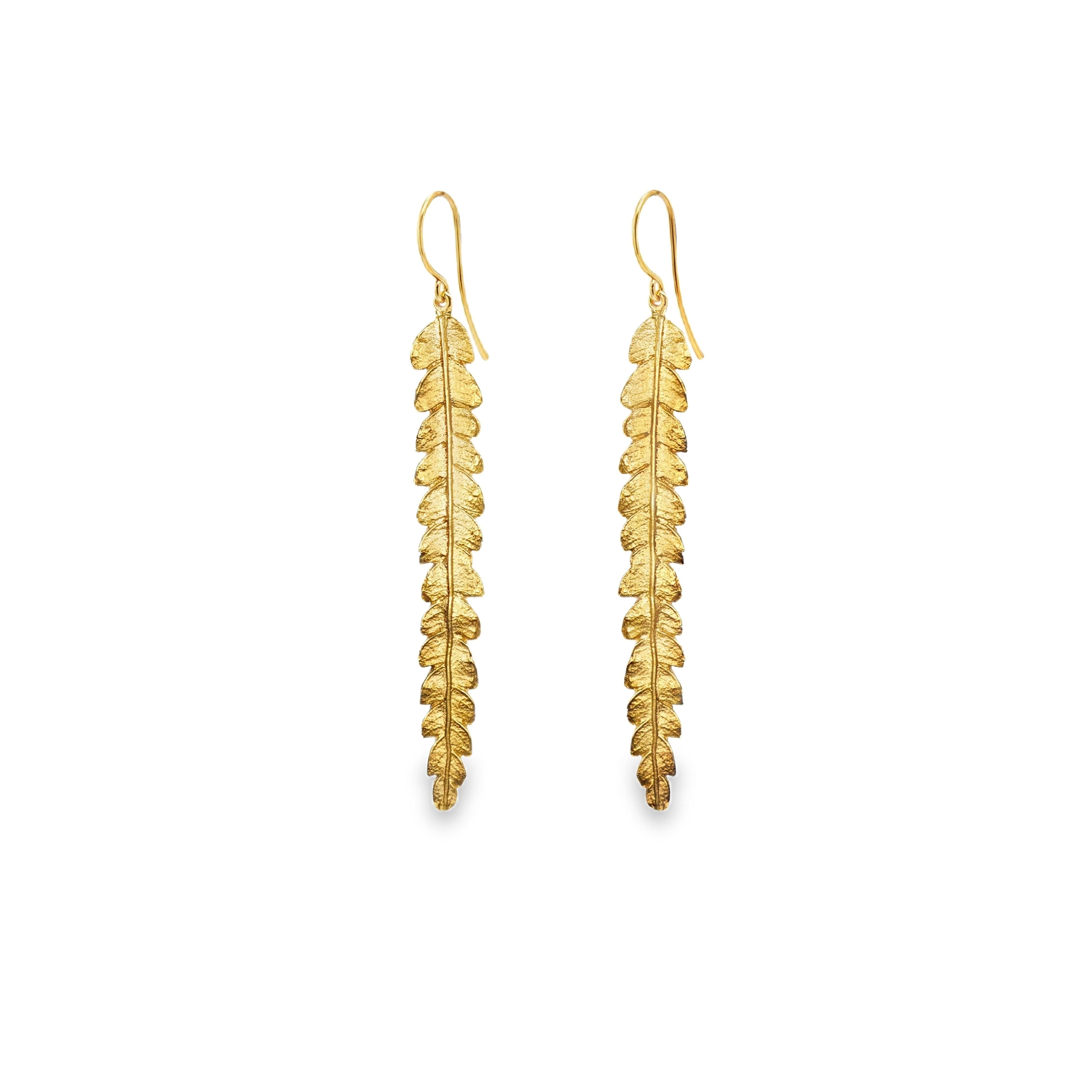 Gold Long Fern Earrings