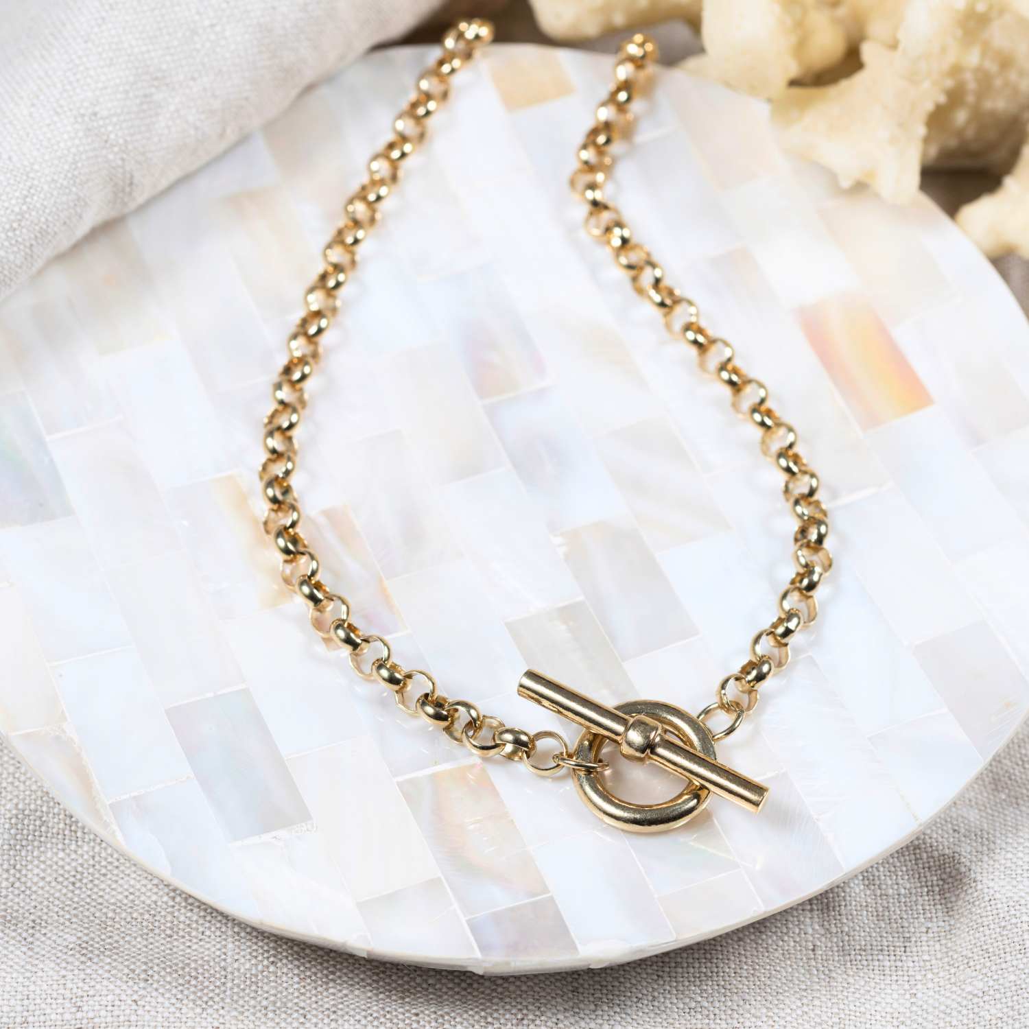 Fernshaw 18ct Gold Vermeil T-Bar Belcher Link Necklace
