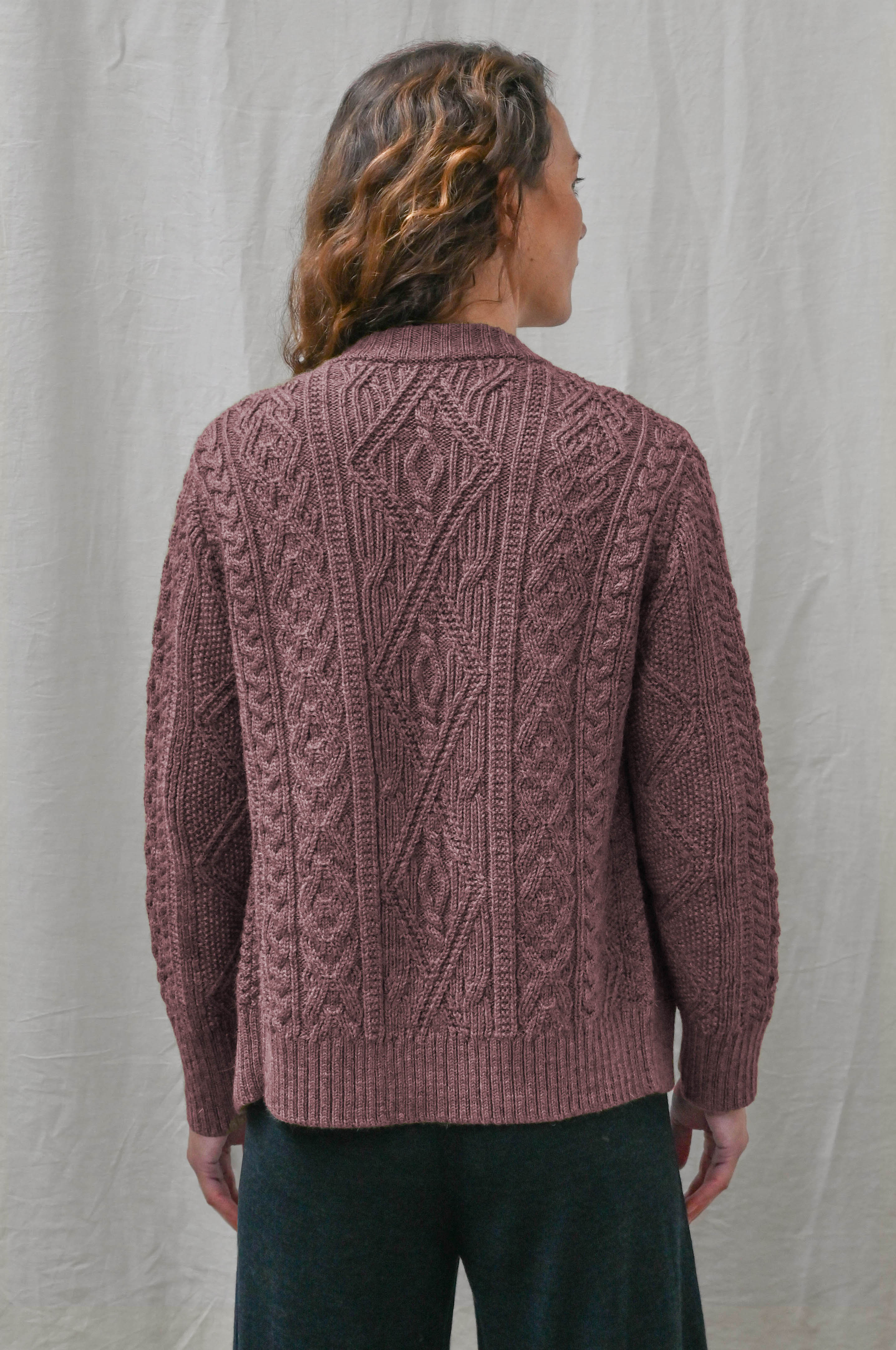 The Freyja British Wool Cable Cardigan in Calluna