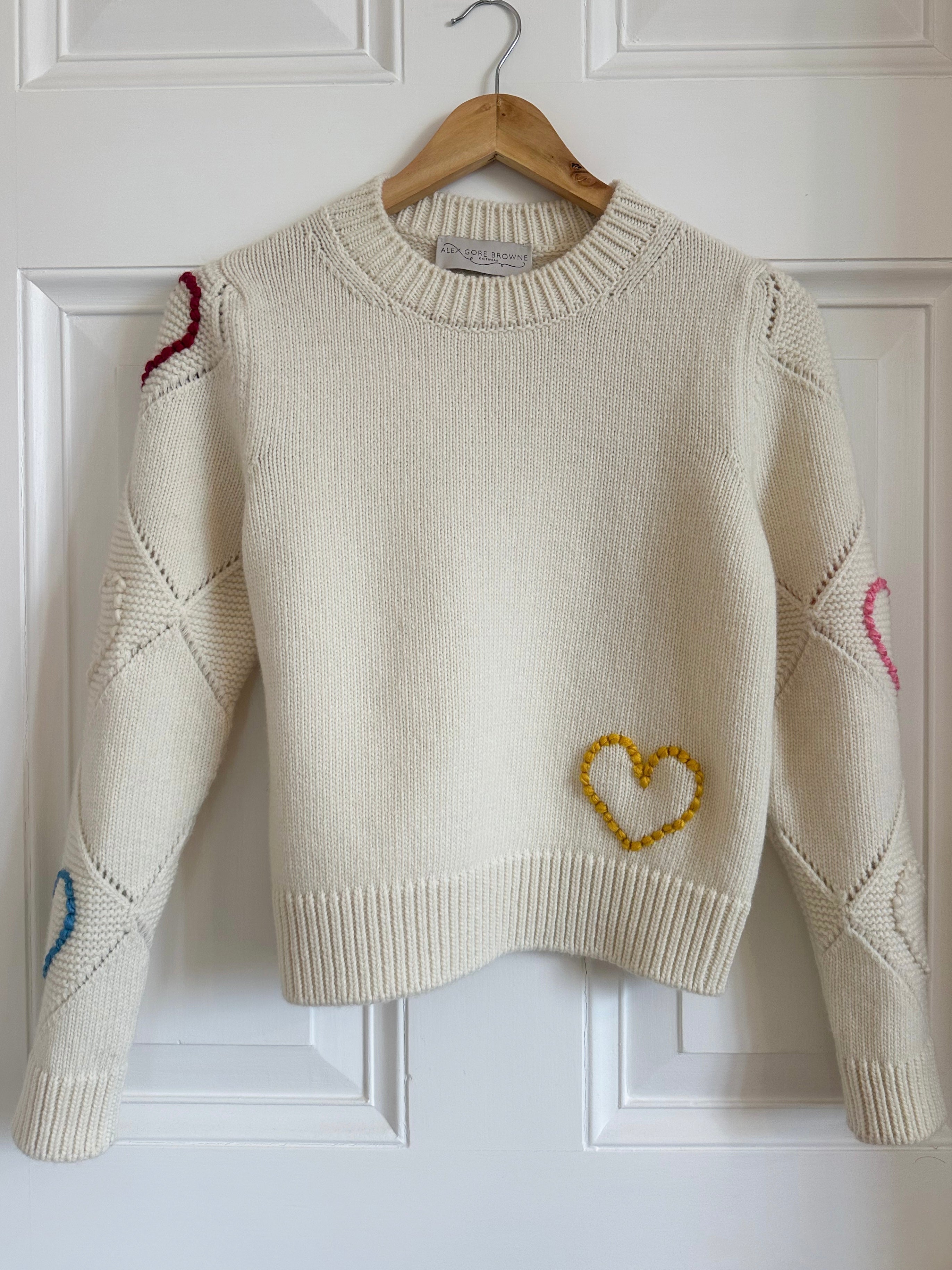 Bobble Stitch Heart Sweater - Cream