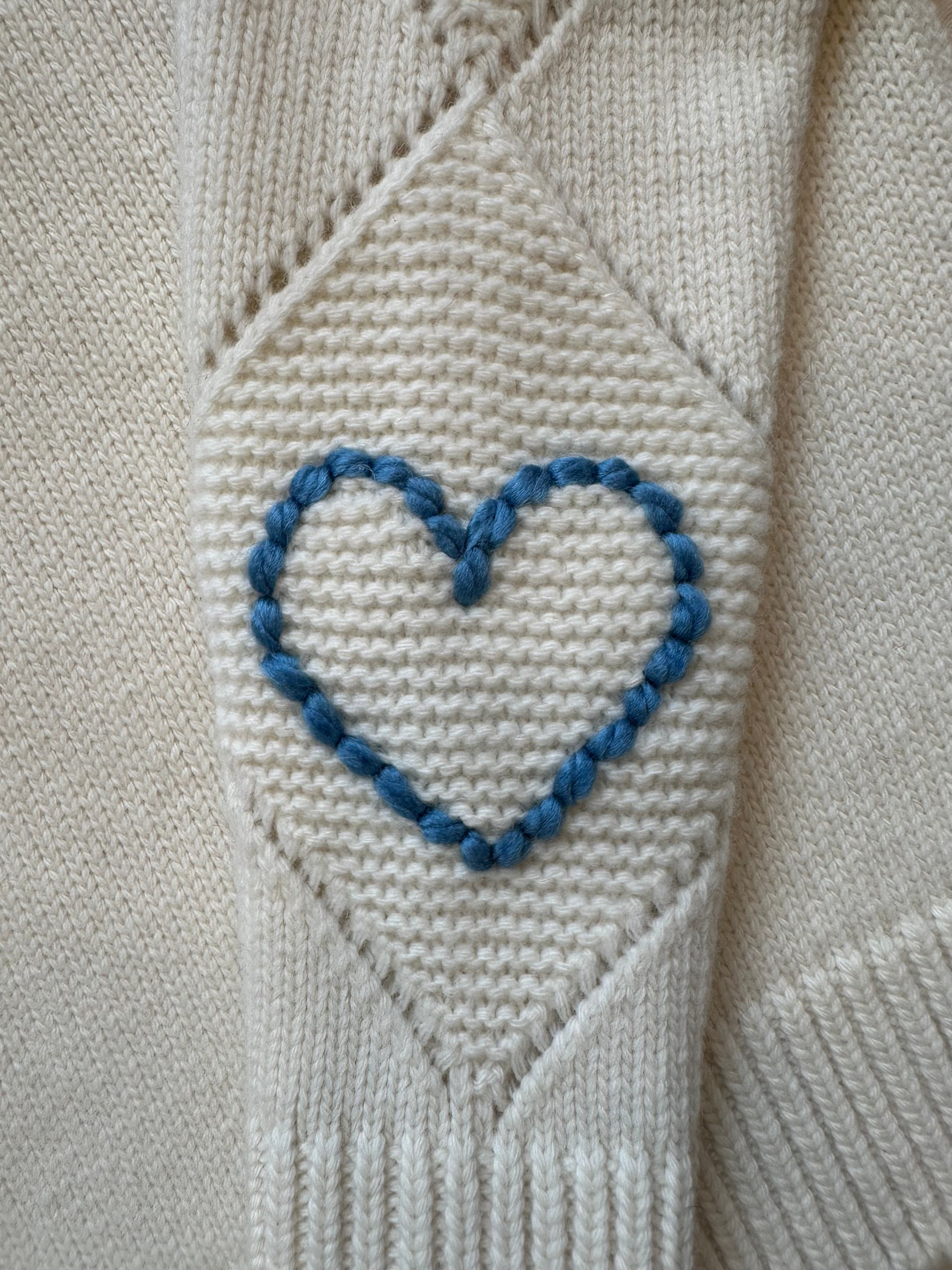 Bobble Stitch Heart Sweater - Cream