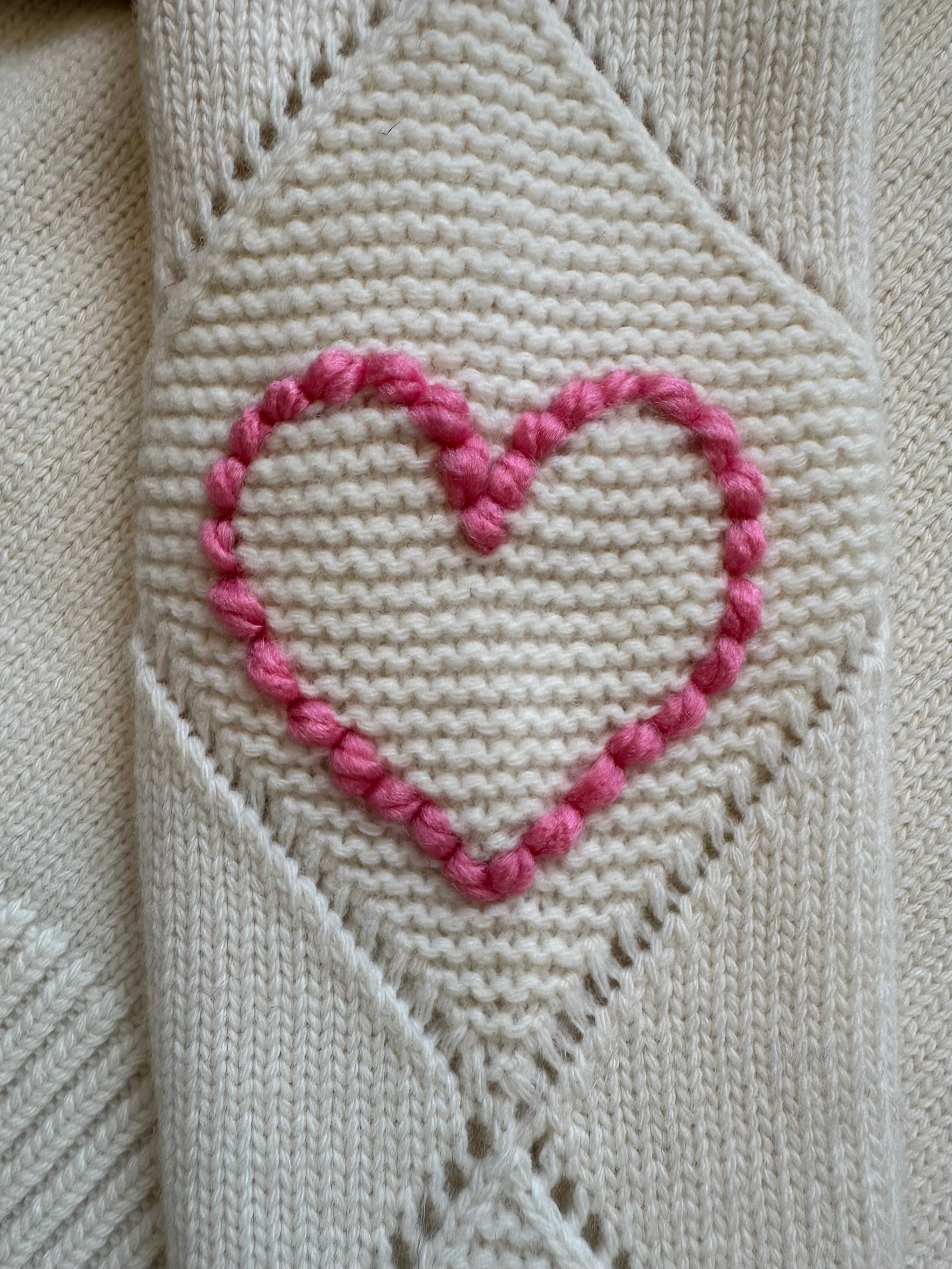 Bobble Stitch Heart Sweater - Cream
