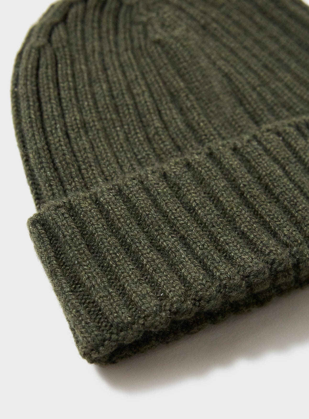 Cashmere Ribbed Olive Beanie Hat