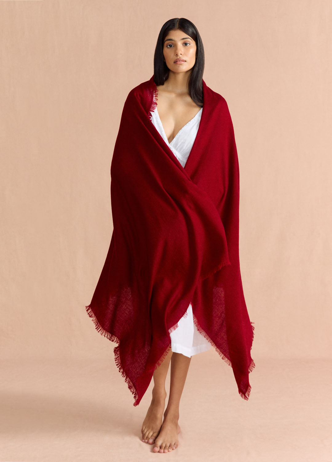 Frayed Edge Cashmere Shawl - Garnet
