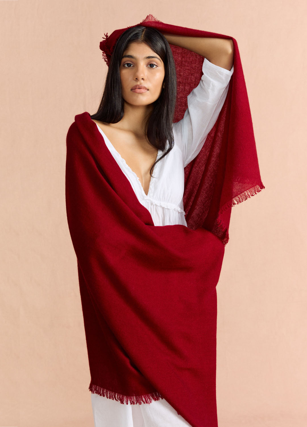 Frayed Edge Cashmere Shawl - Garnet
