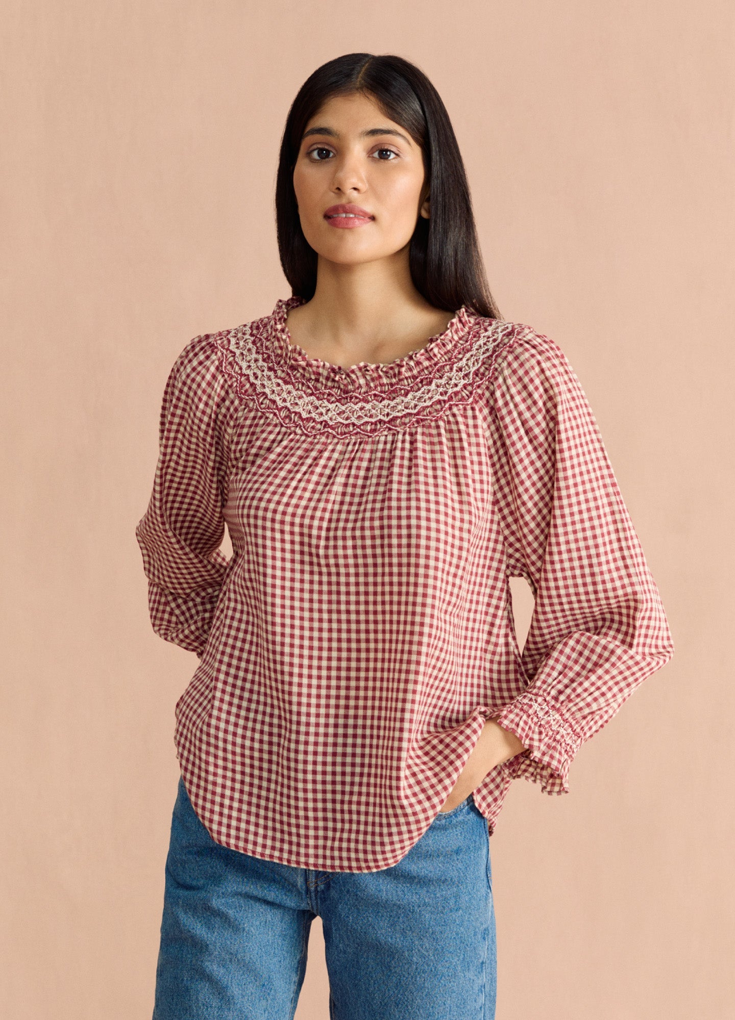 Georgie Blouse - Rust Gingham