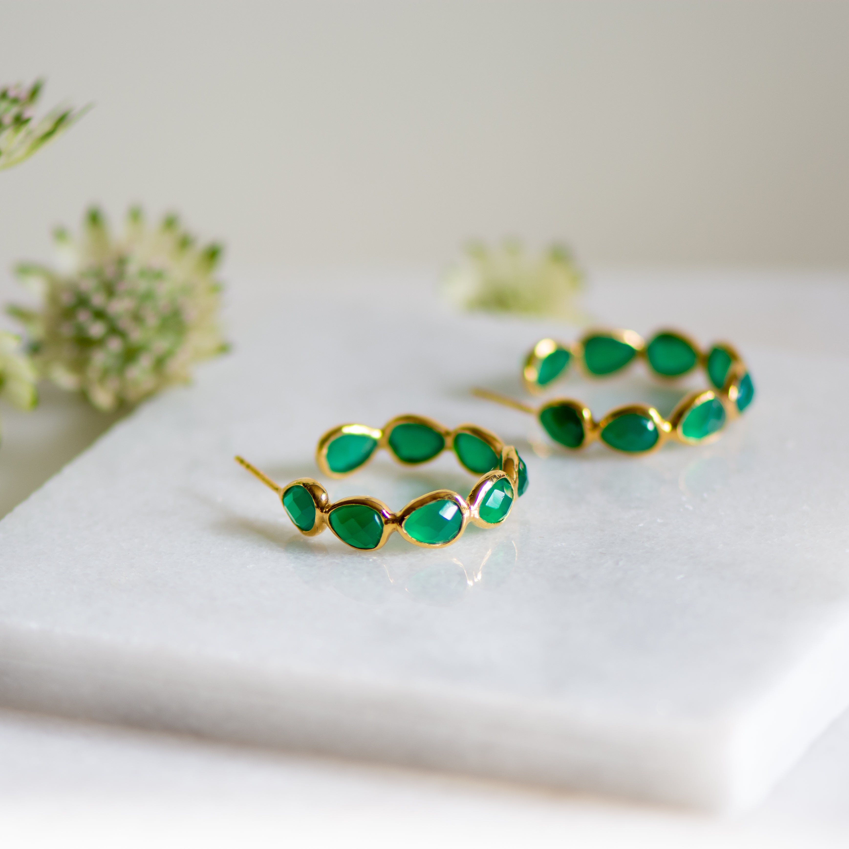 The Anna Hoops in Green Onyx