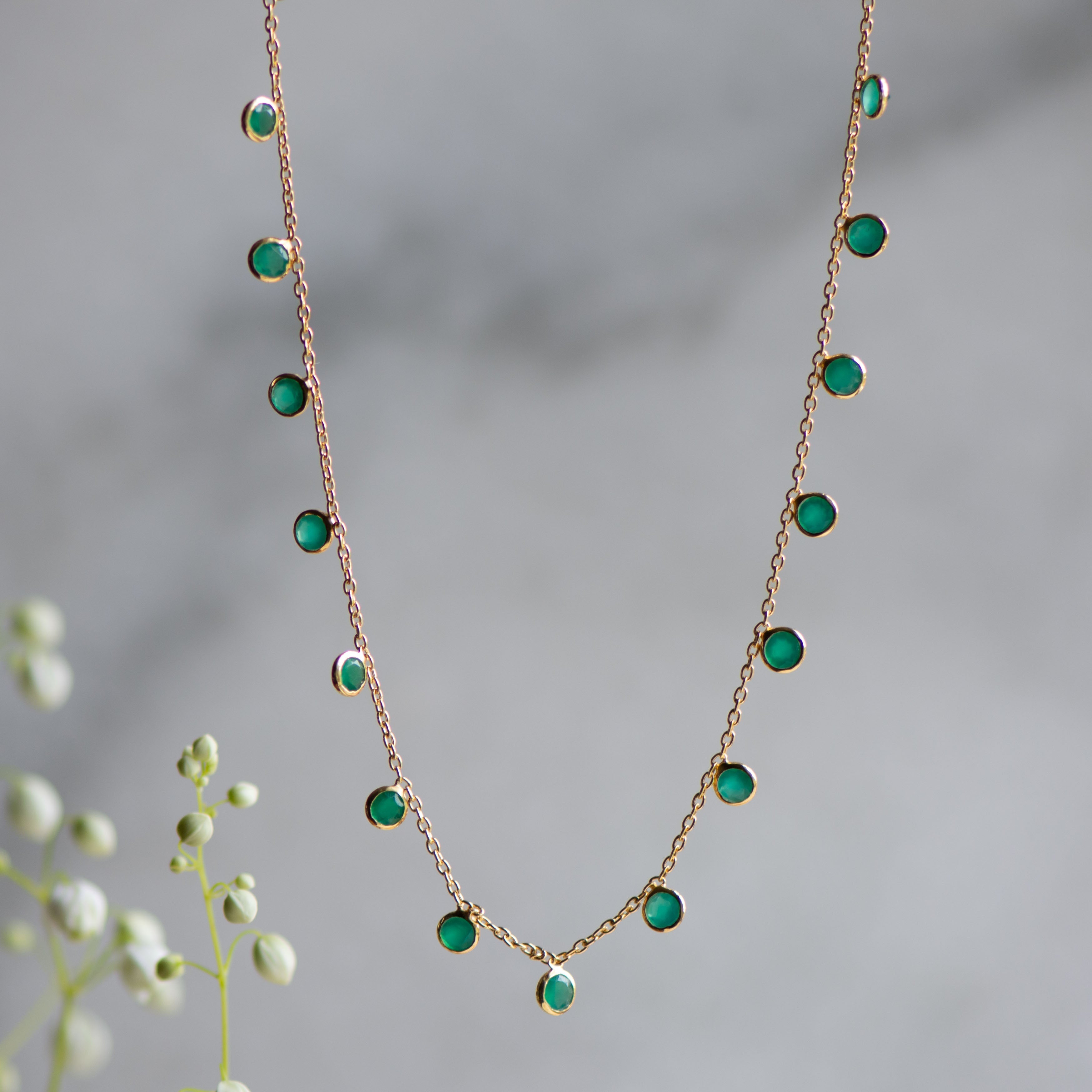 Zaza Necklace in Gold with Green Onyx