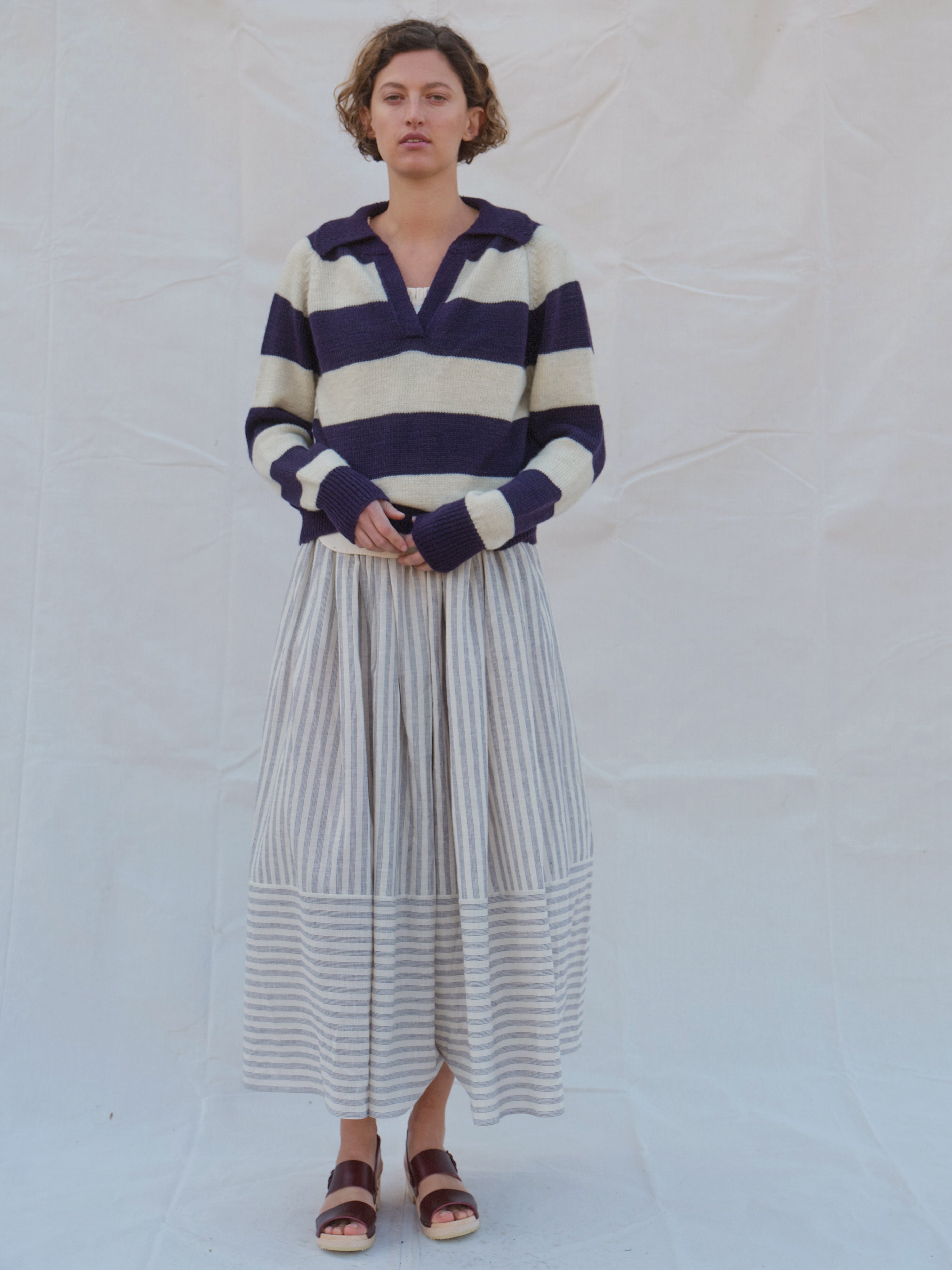 Pippin Skirt in Fine Navy Stripe