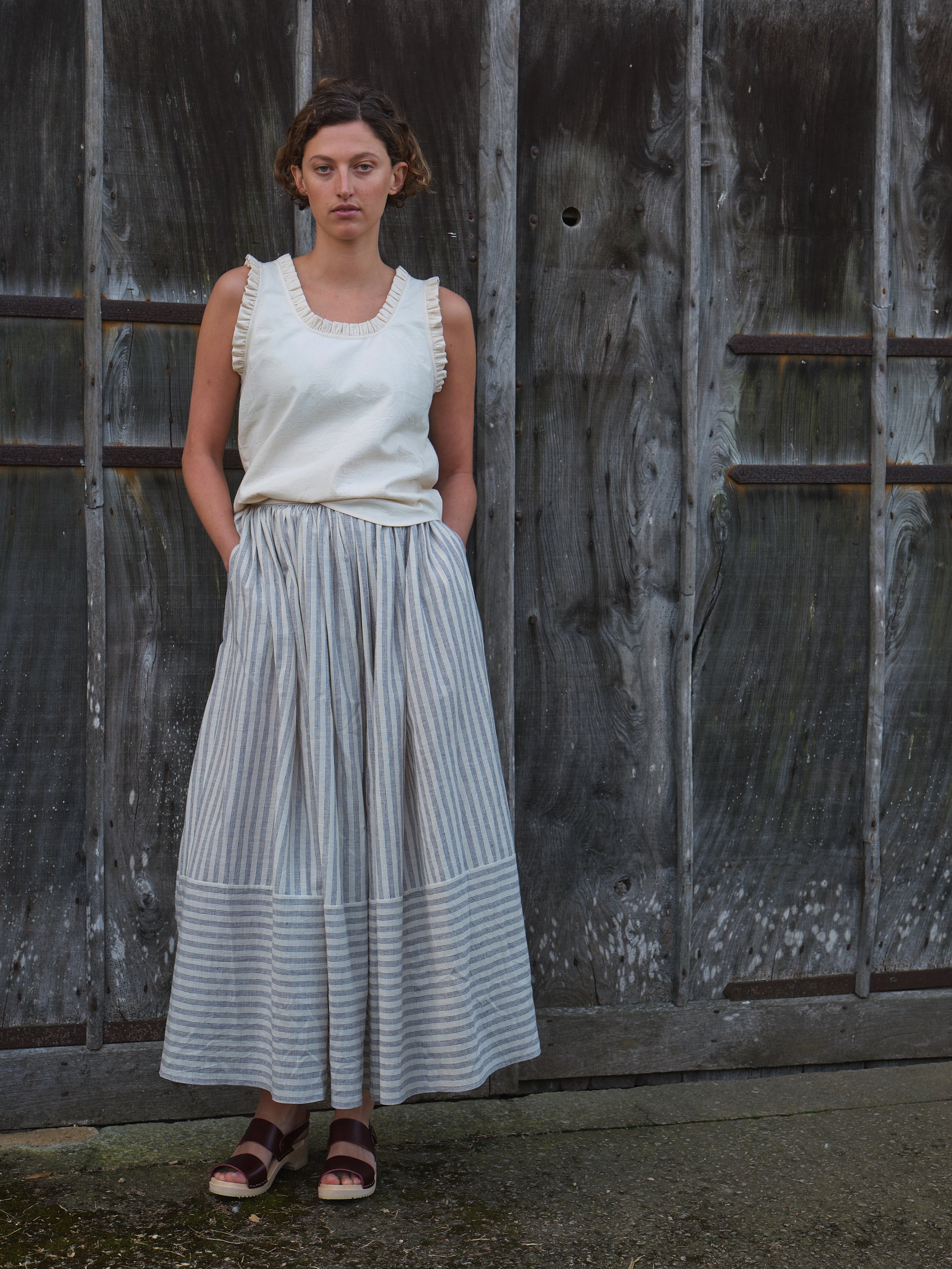 Pippin Skirt in Fine Navy Stripe