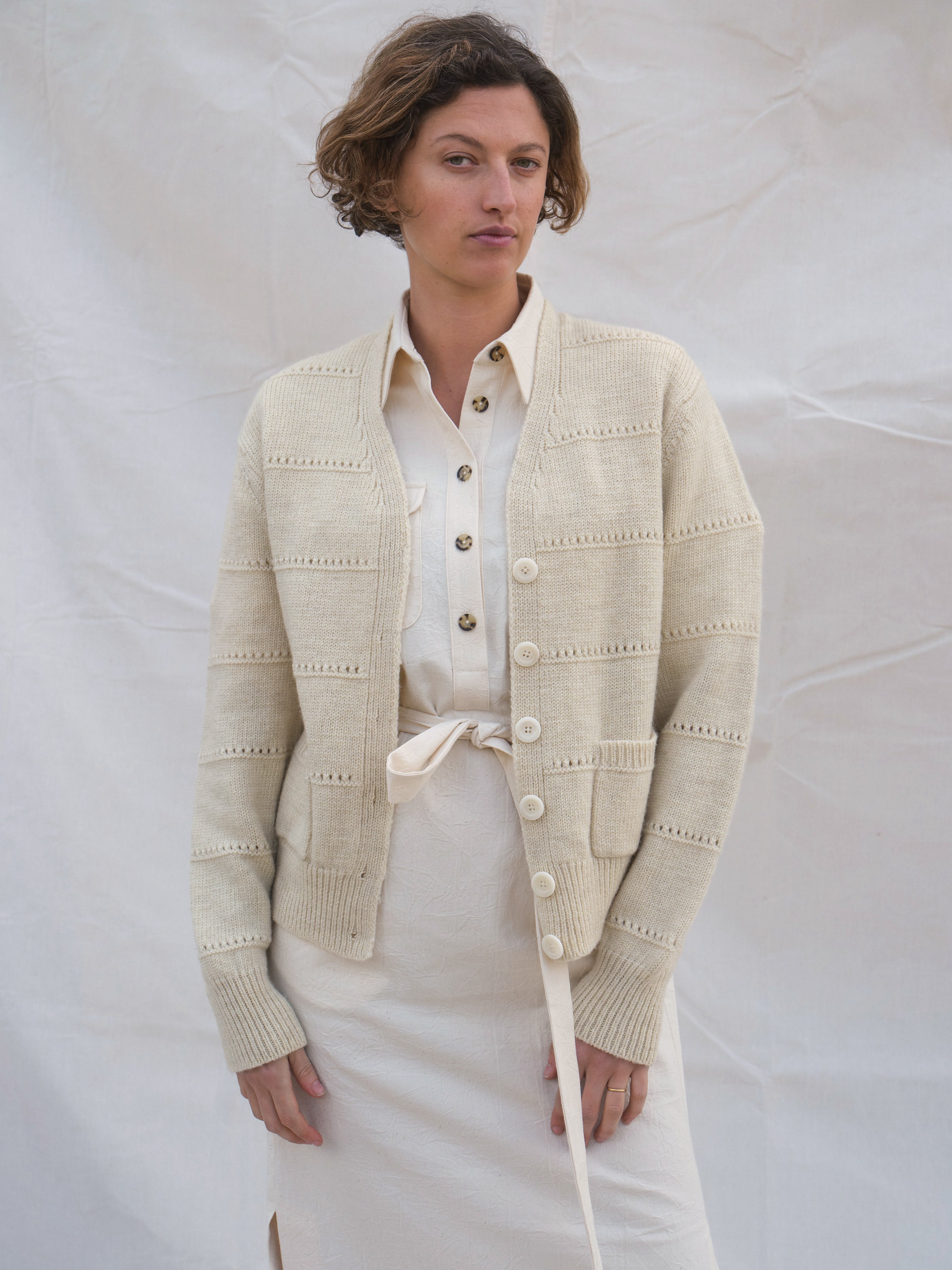 Pendle Cardigan in Ecru Pointelle