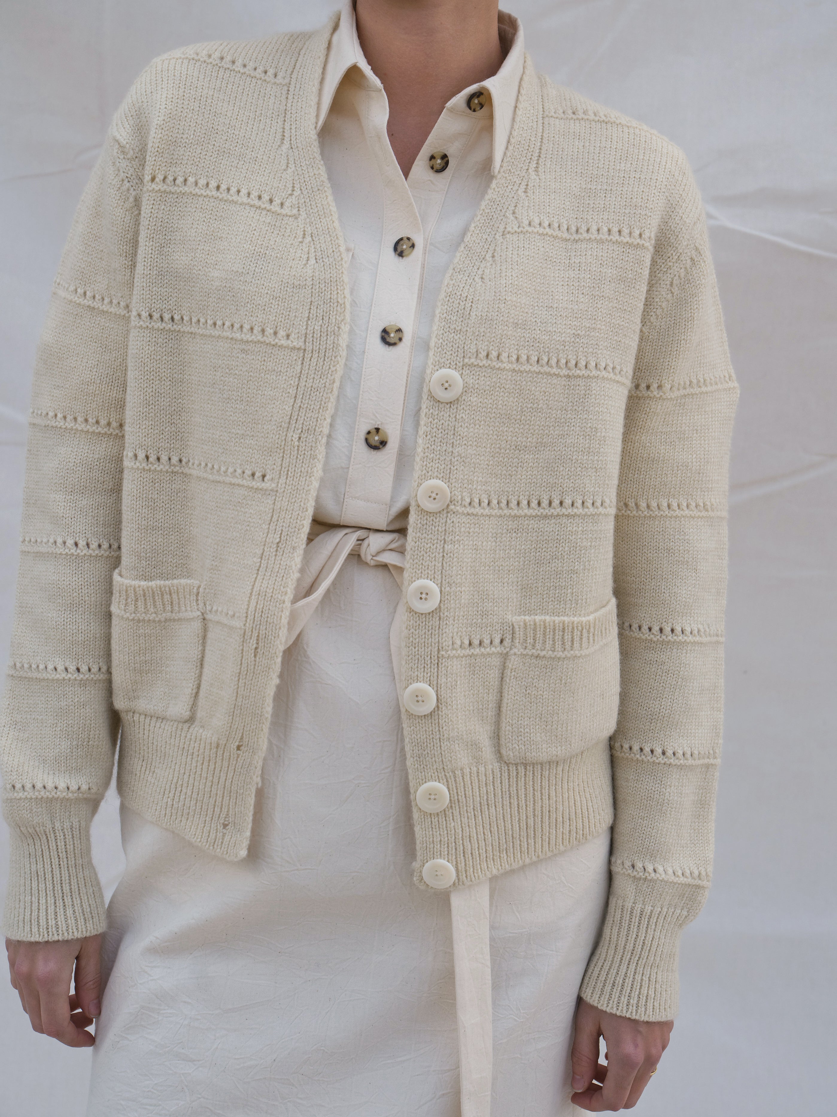 Pendle Cardigan in Ecru Pointelle