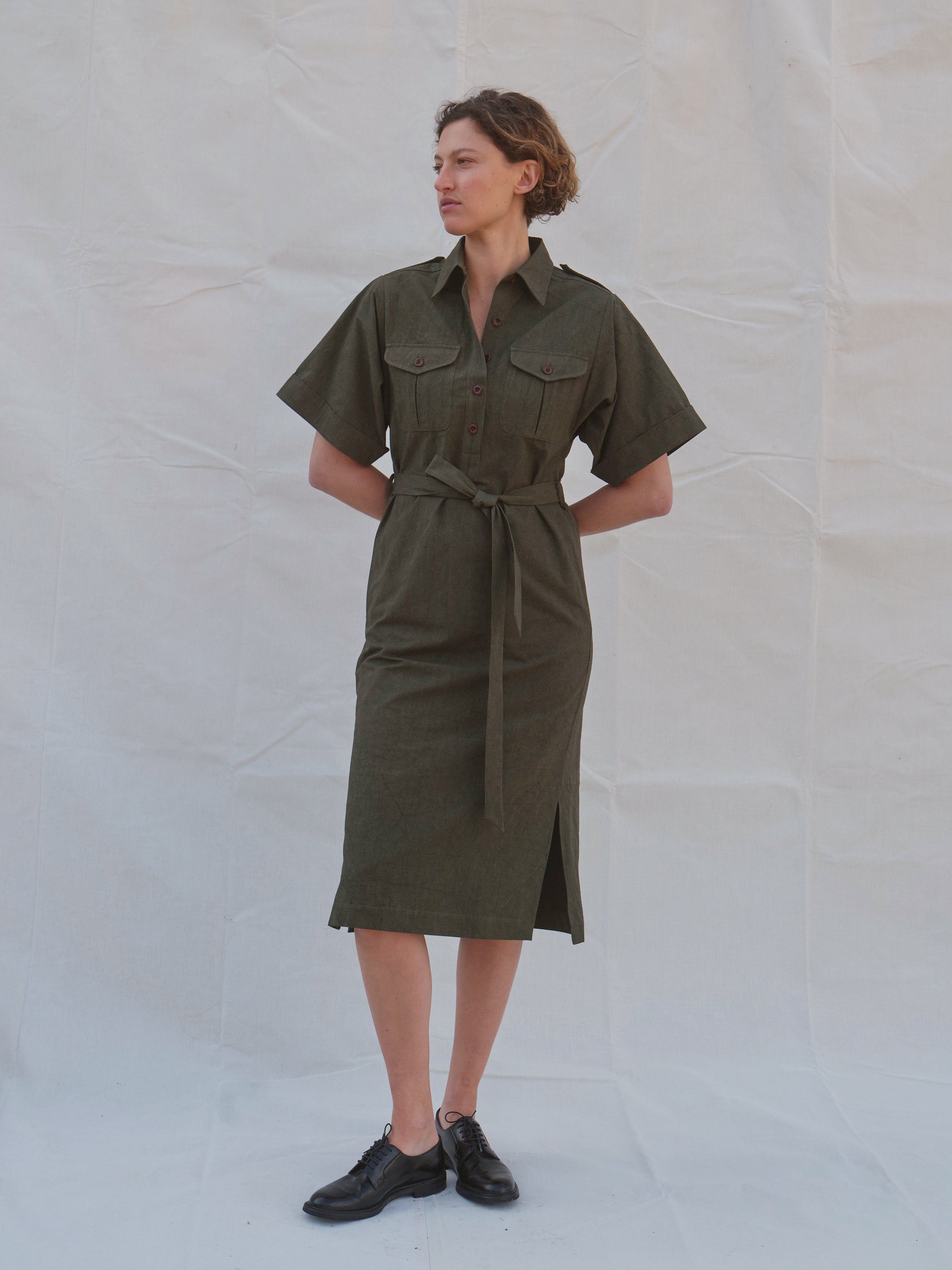 Kernal Shirtdress in Dark Olive Mikkusu
