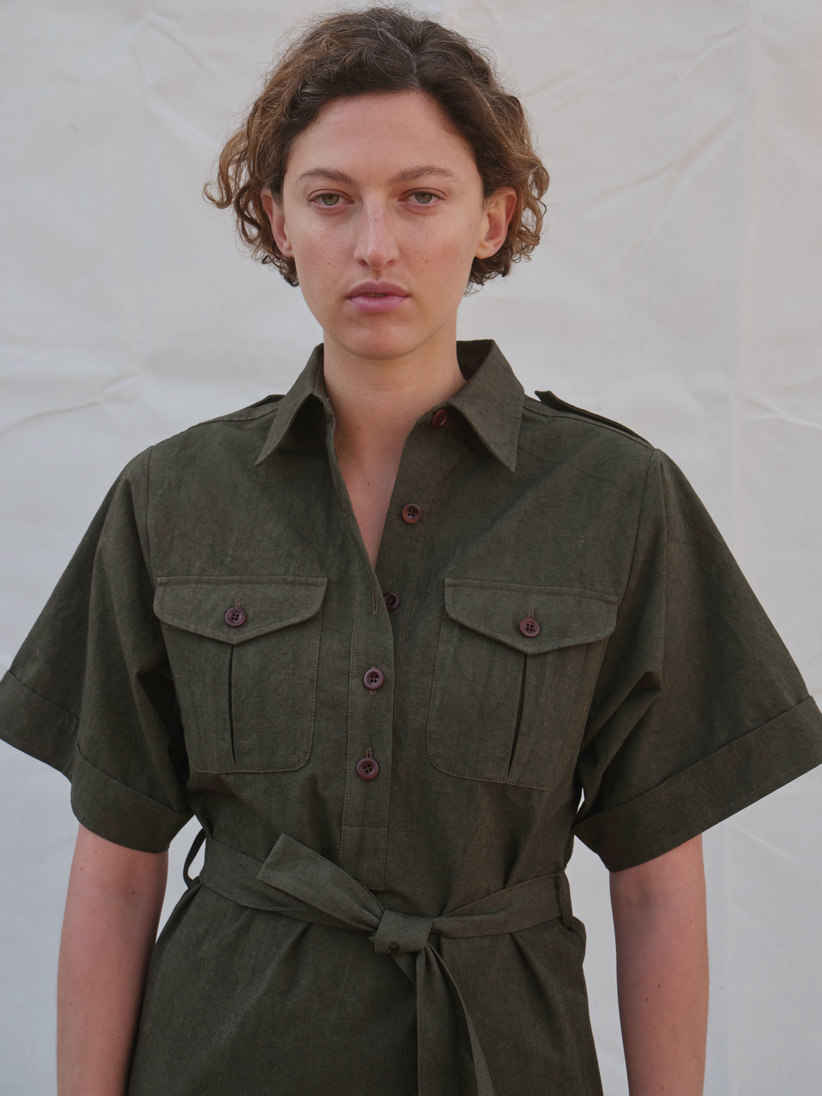 Kernal Shirtdress in Dark Olive Mikkusu