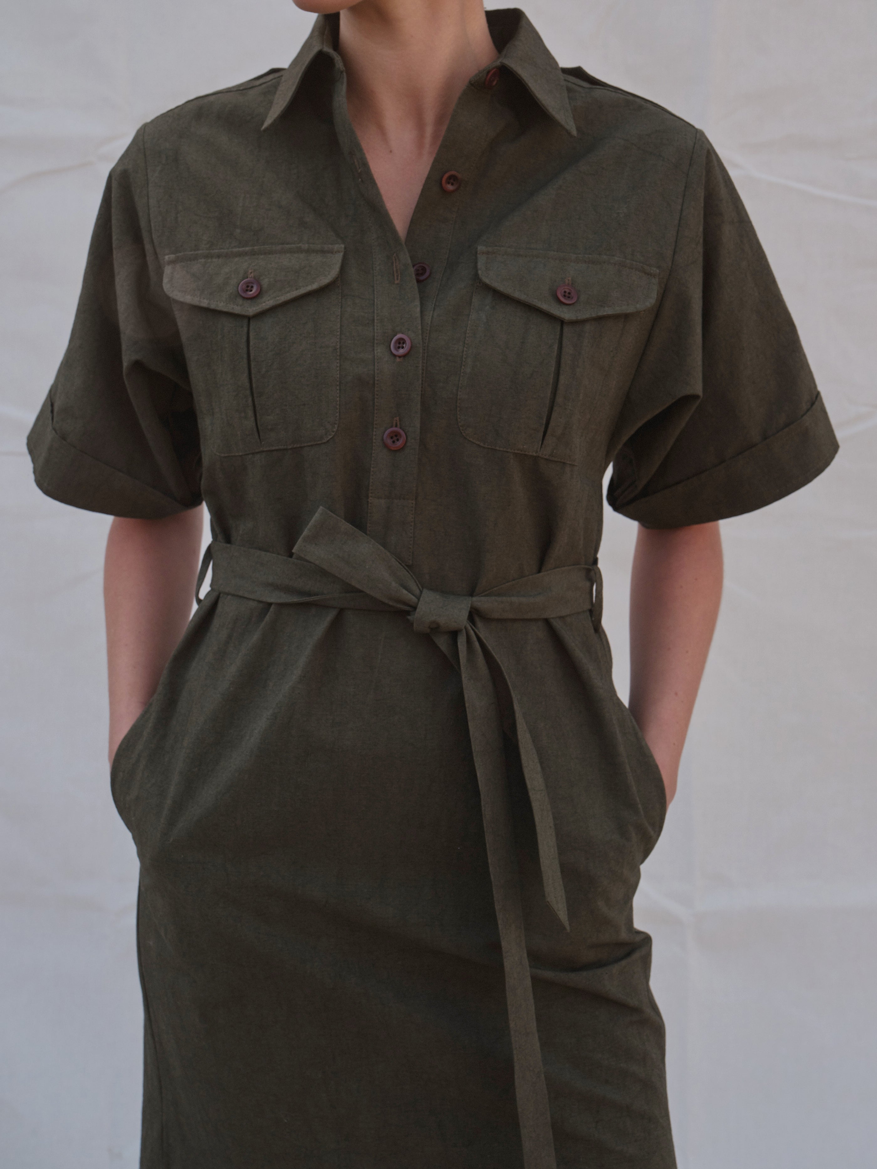 Kernal Shirtdress in Dark Olive Mikkusu