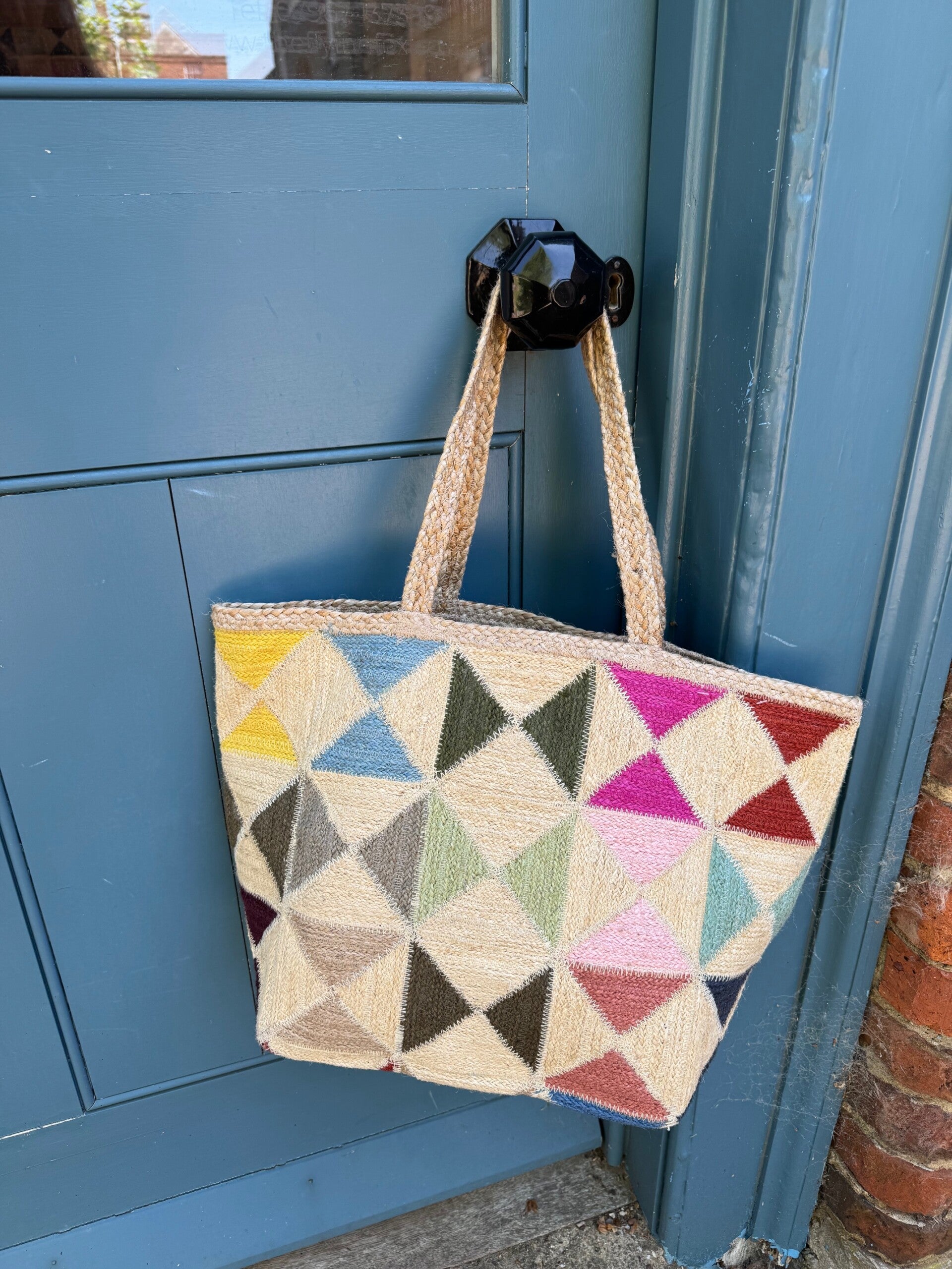 Harlequin Rainbow Jute Tote