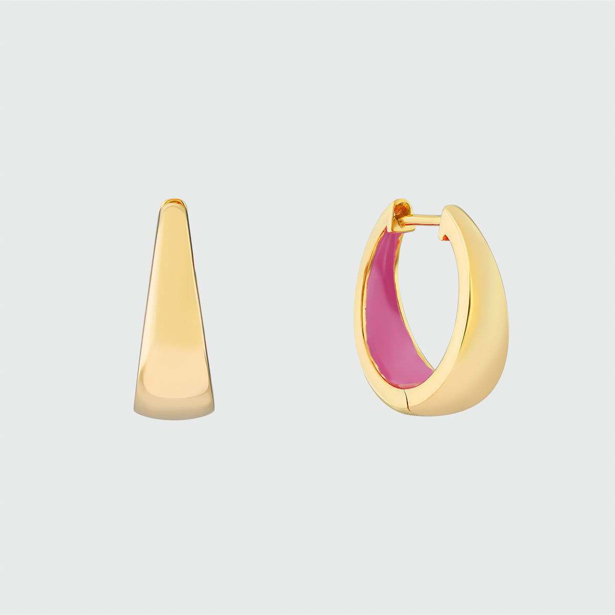 Havana Flamingo Pink Enamel and Gold Huggie Hoop Earrings