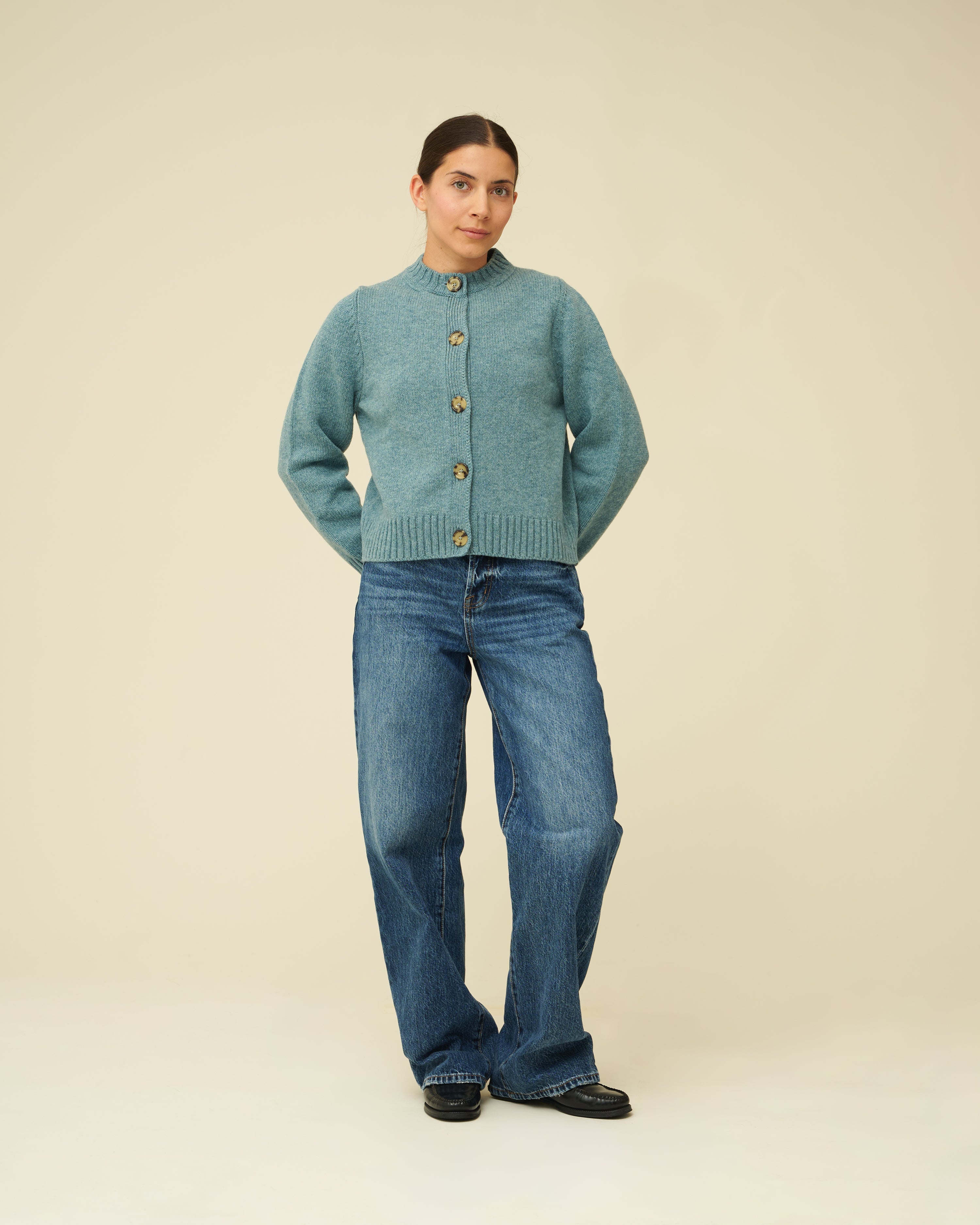 Merino Lambswool Cardigan - Helford Green (Knitted-to-Order)