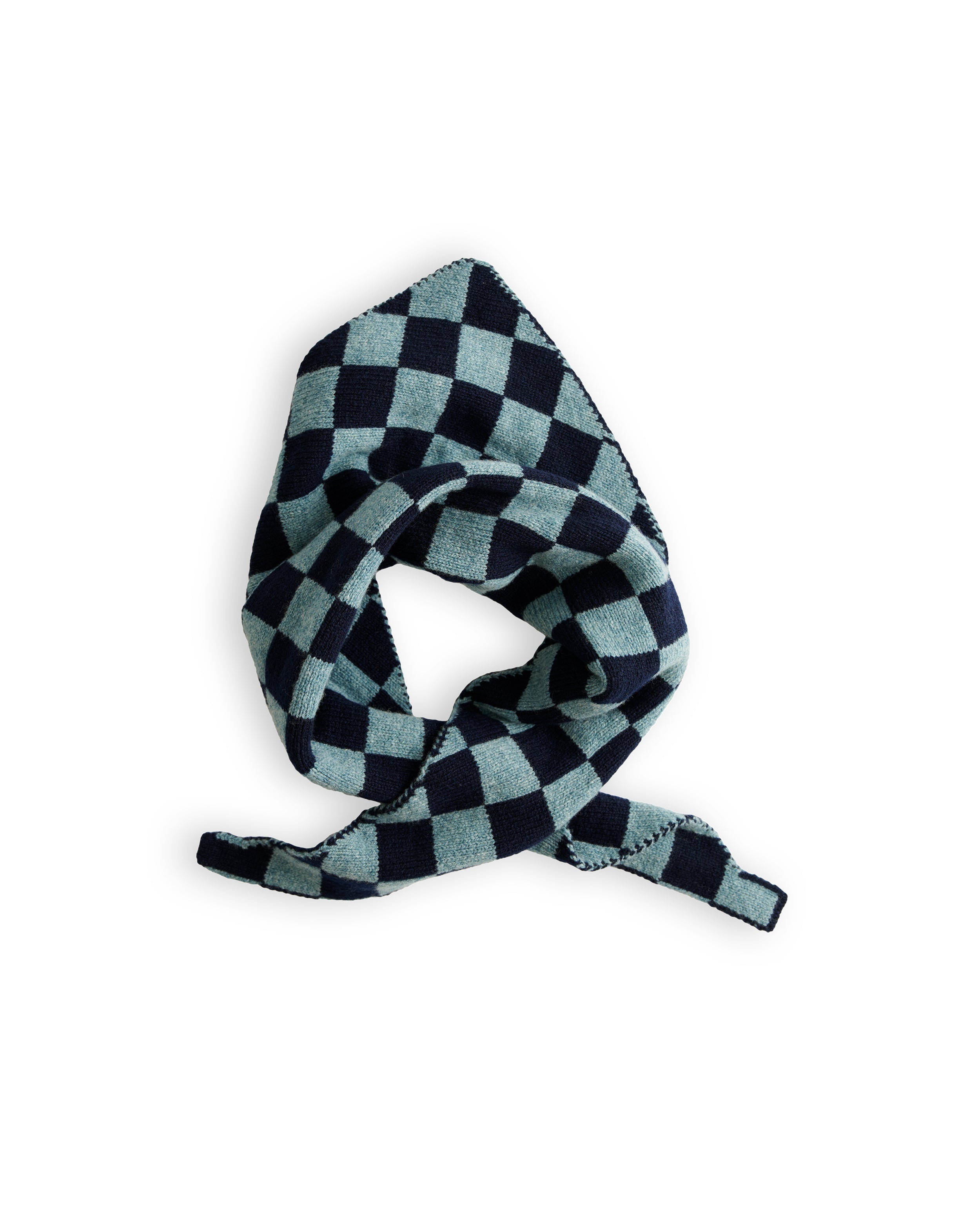 Checkerboard Merino Lambswool Neckerchief - Navy Blue & Helford Green (Knitted-to-Order)