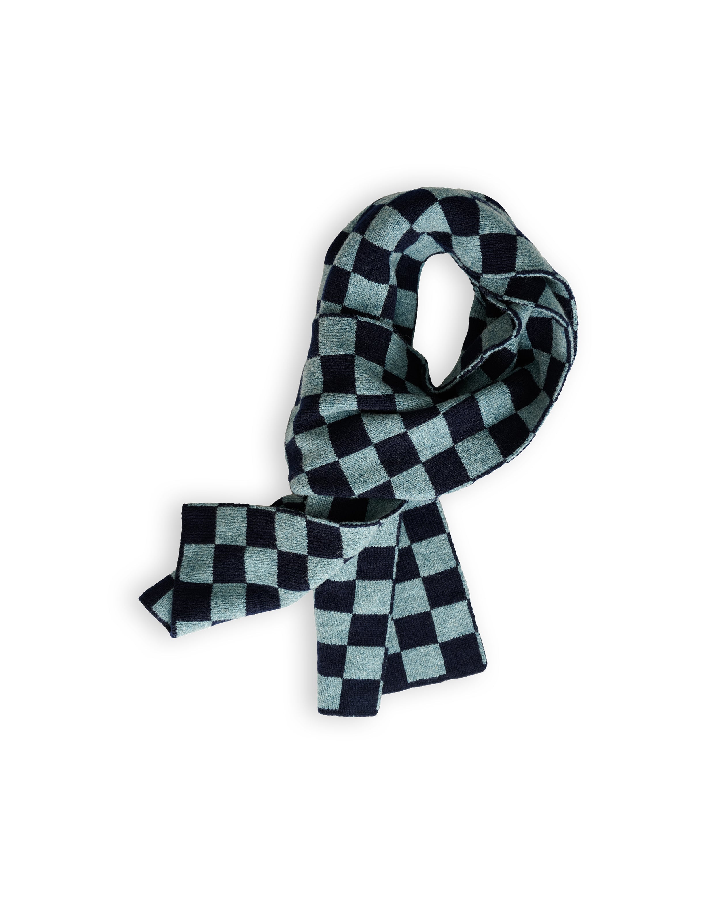 Checkerboard Merino Lambswool Scarf - Navy Blue & Helford Green (Knitted-to-Order)