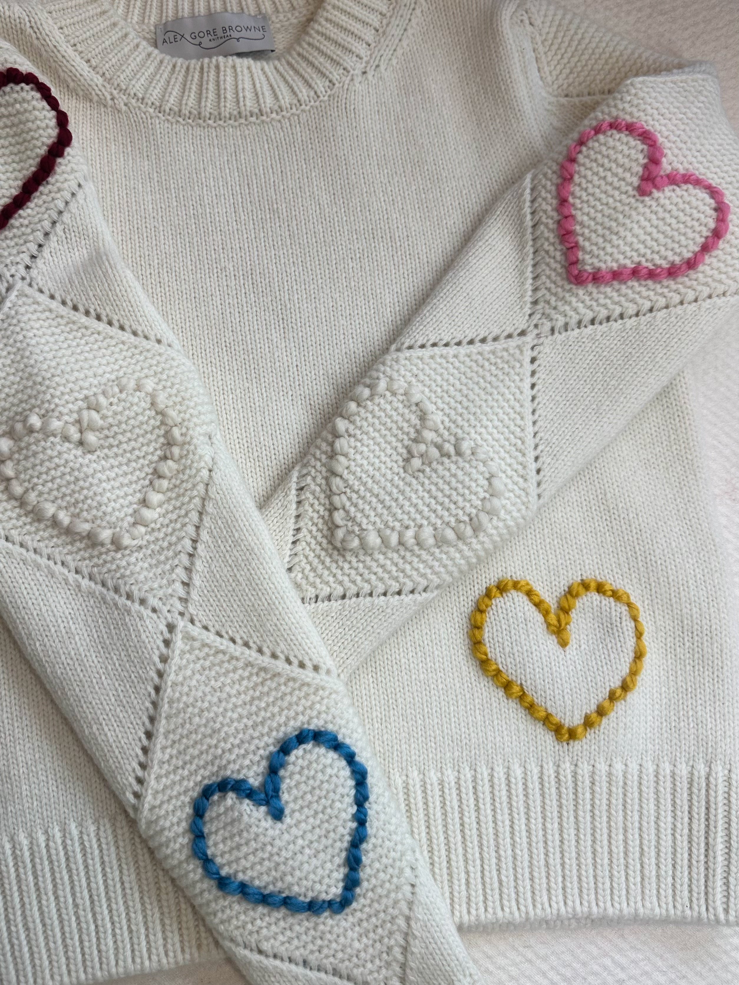 Bobble Stitch Heart Sweater - Cream