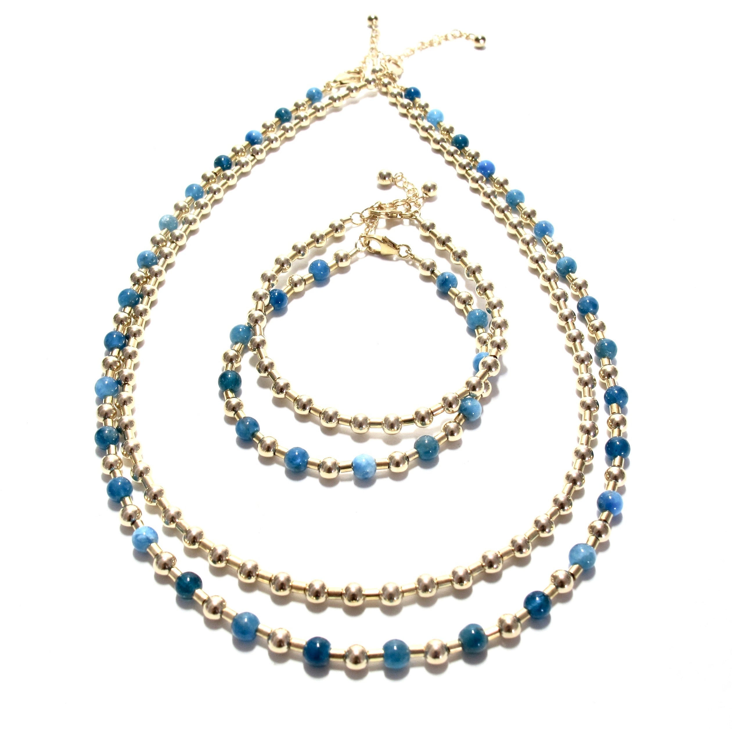 Teal Blue Apatite Bead & Tube Necklace