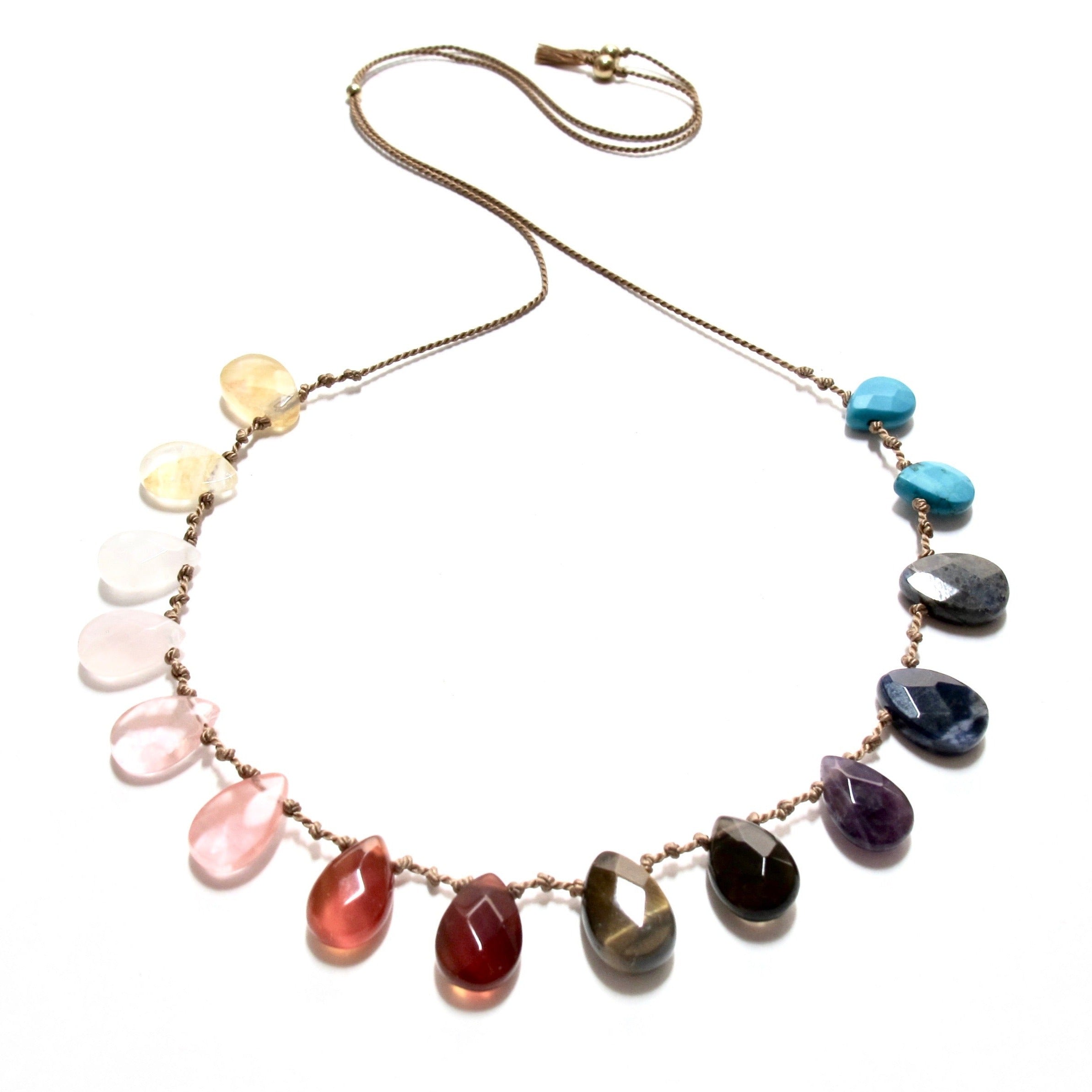 Rainbow Stones Knotted Silk Necklace