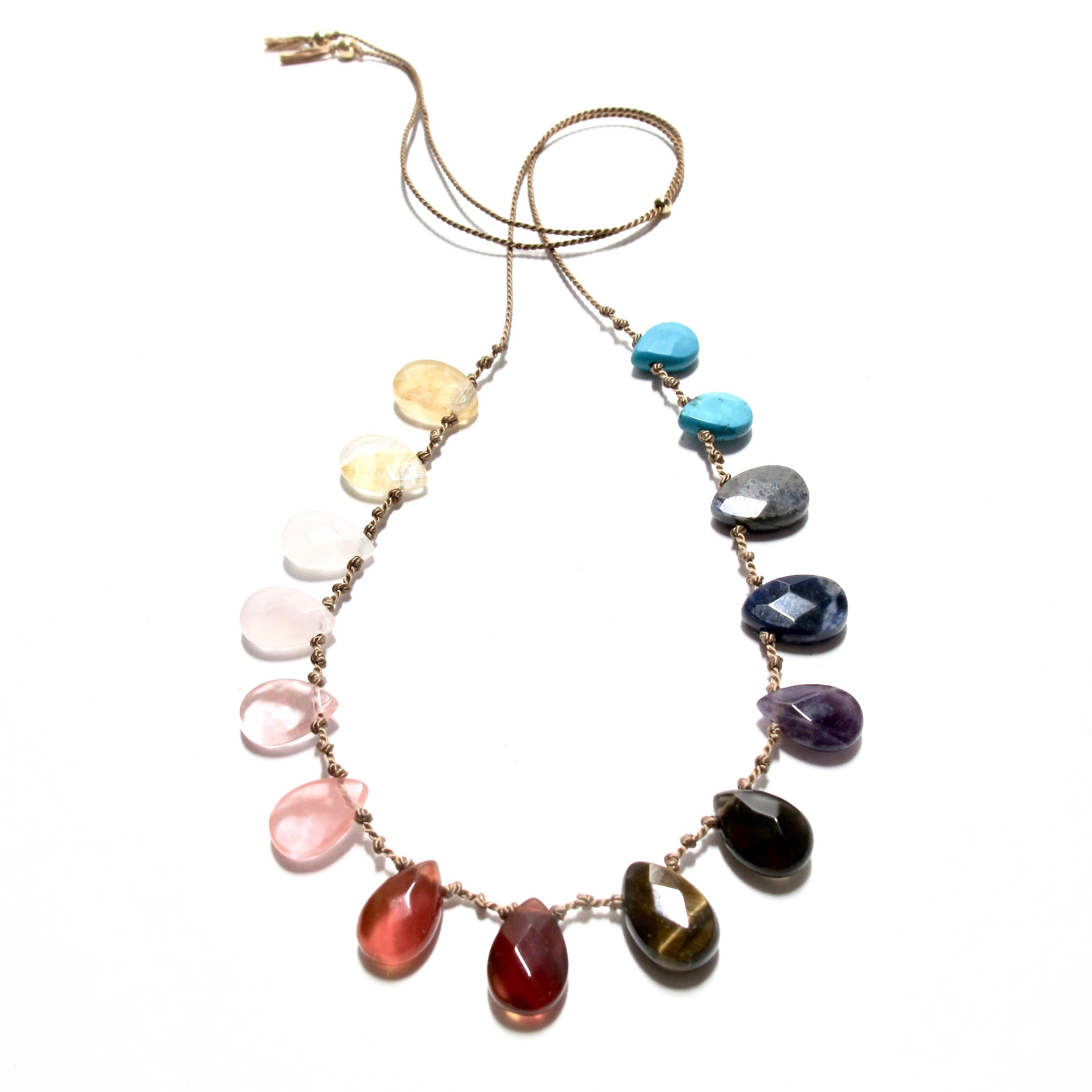 Rainbow Stones Knotted Silk Necklace