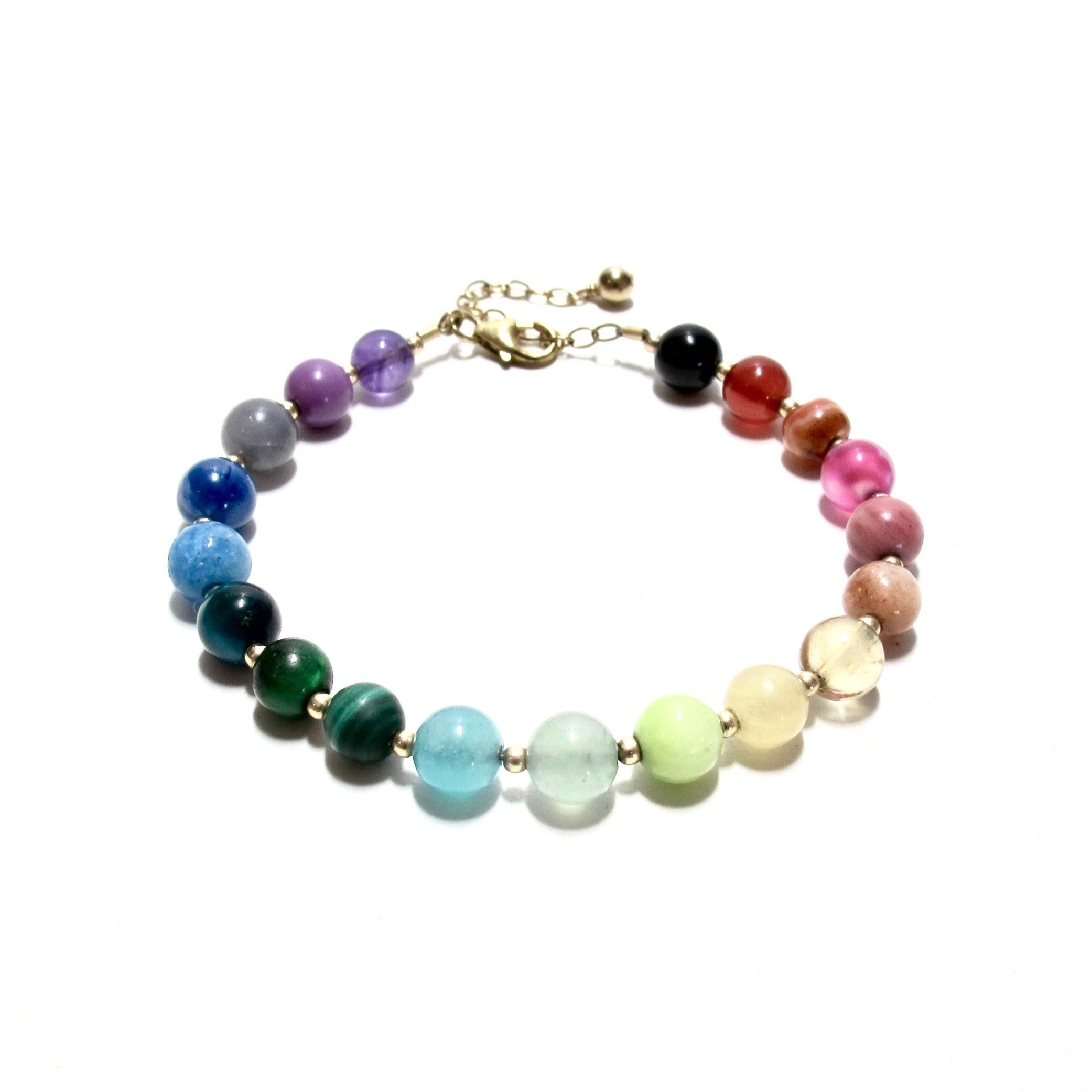 Rainbow Bubblegum and Gold Bead Bracelet