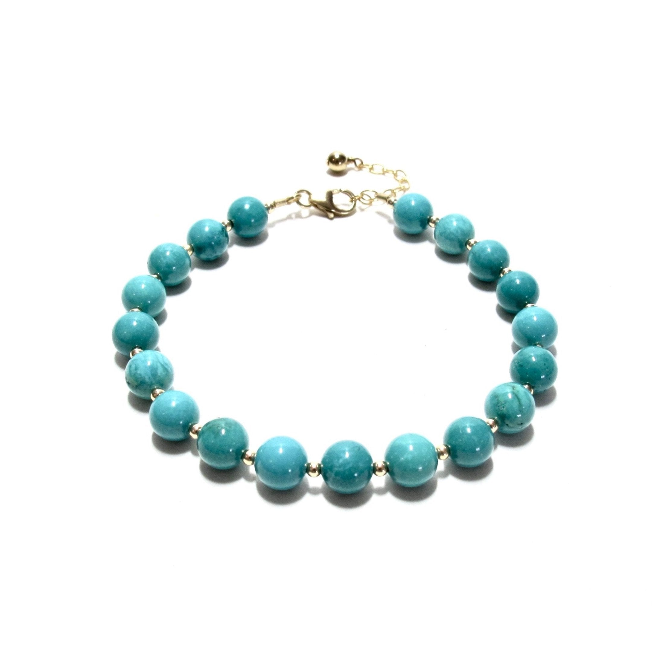 Turquoise Bubblegum and Gold Bead Bracelet