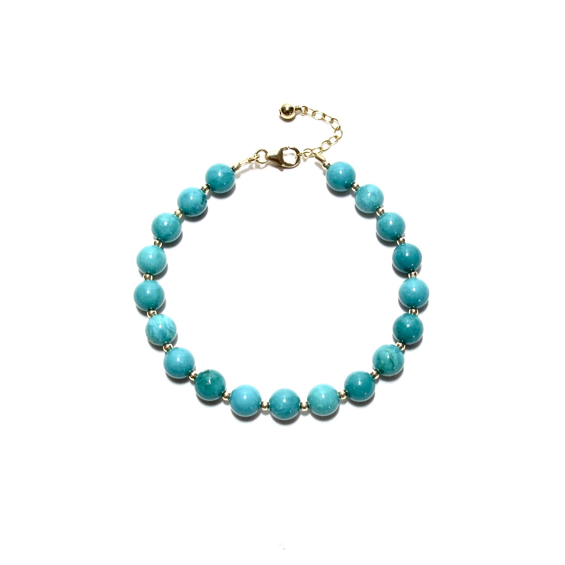 Turquoise Bubblegum and Gold Bead Bracelet