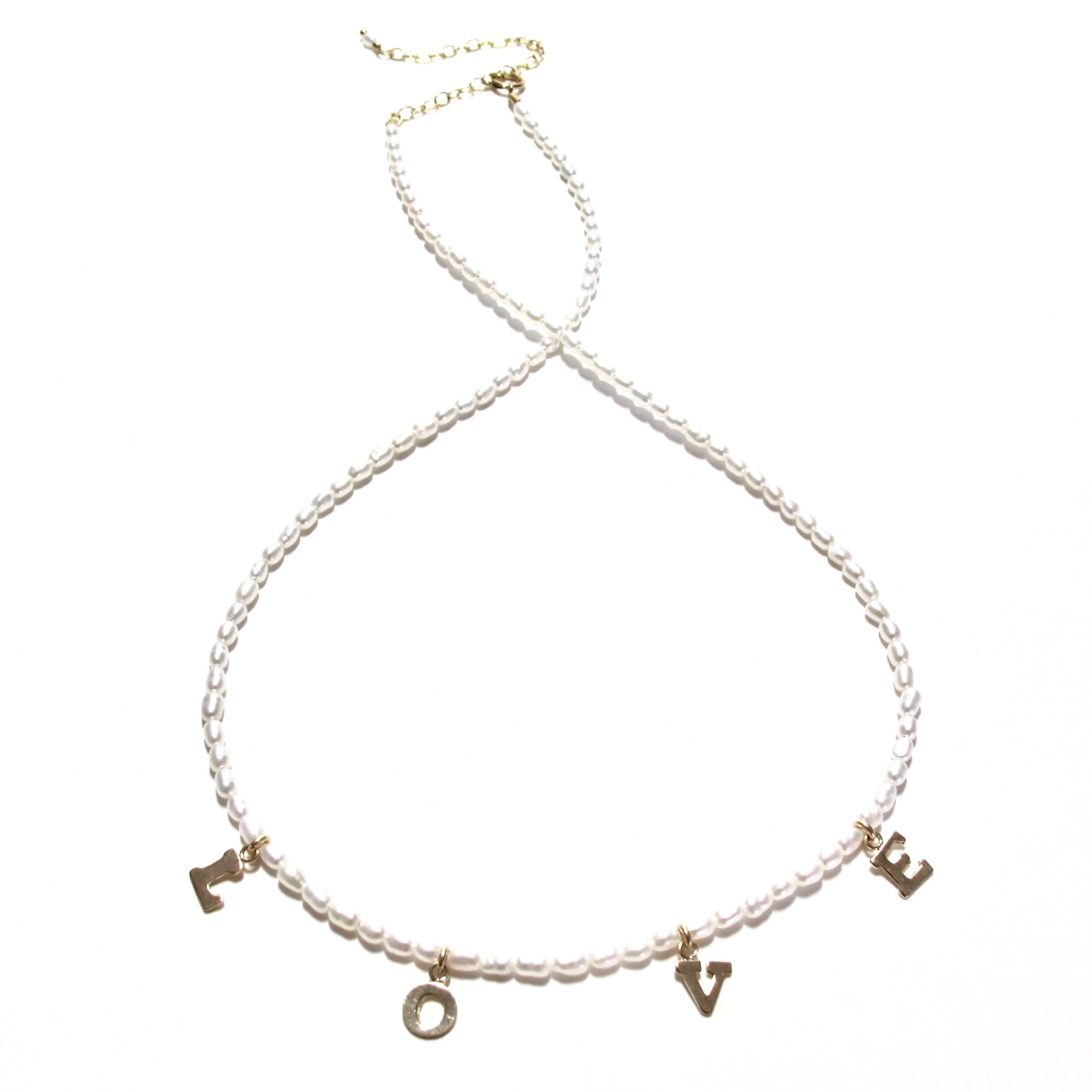 Dainty gold love letters & pearls necklace