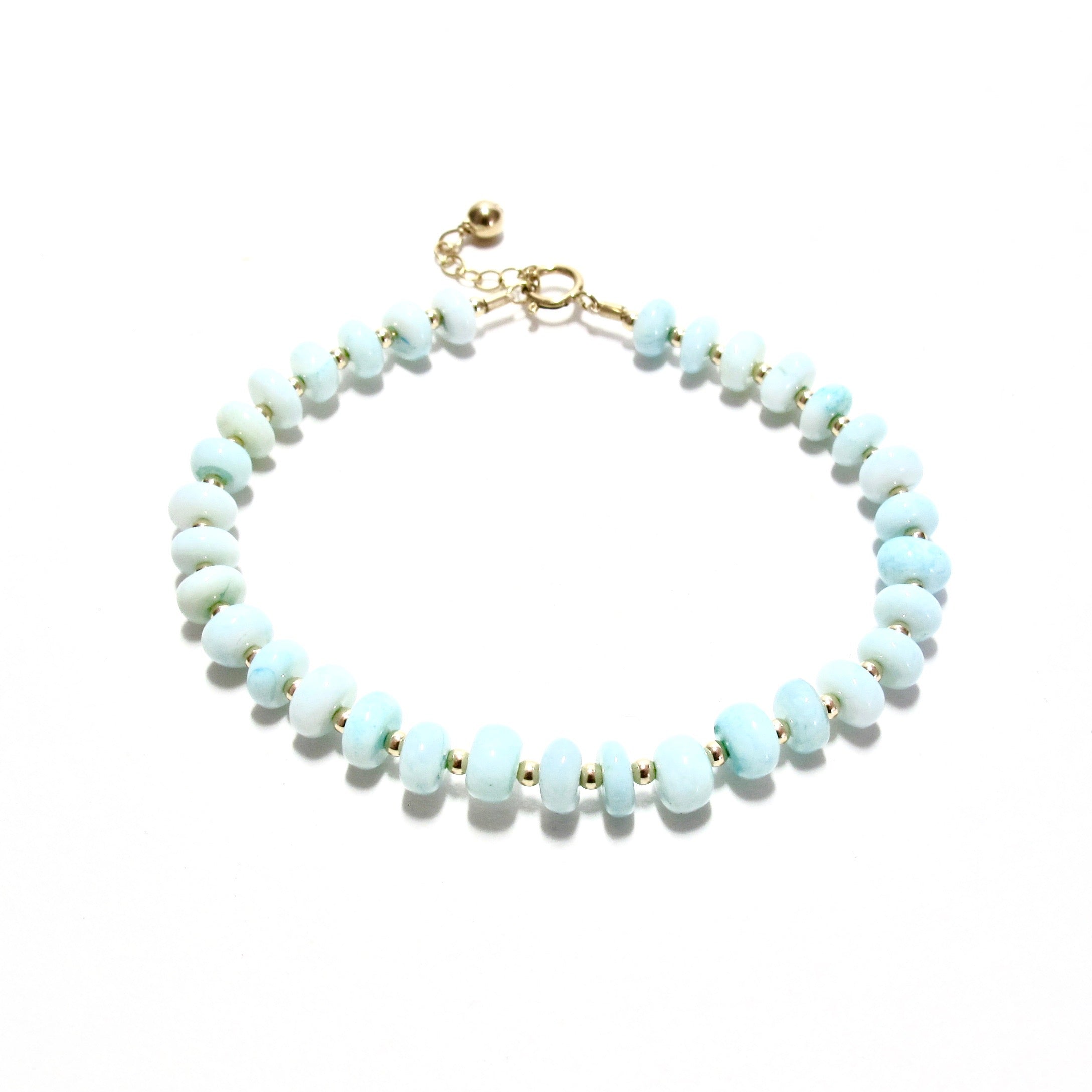 Pale Blue Opal & Gold Beads Bracelet