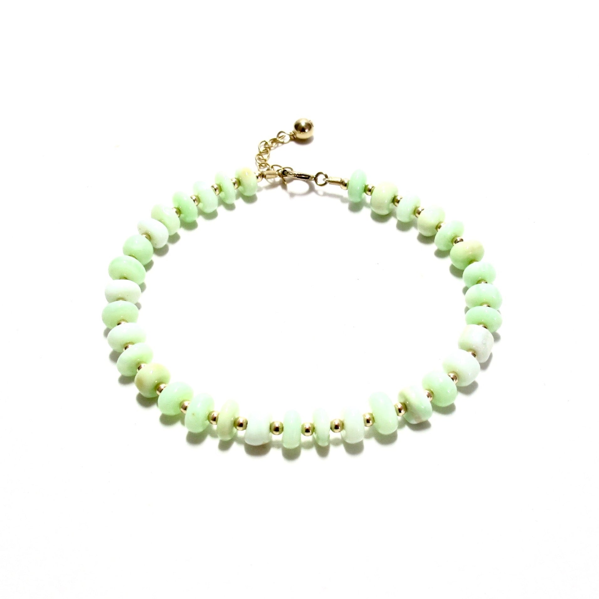 Pale Green Opal & Gold Beads Bracelet