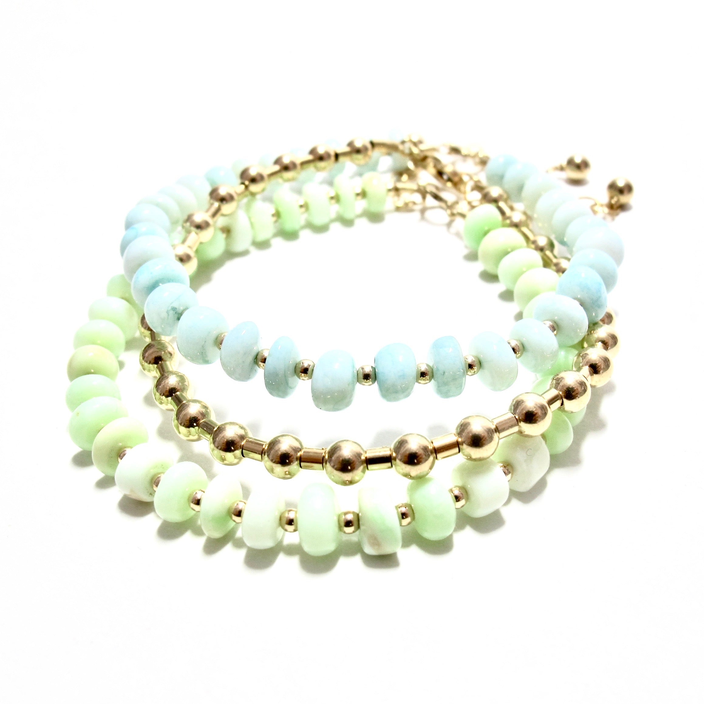 Pale Blue Opal & Gold Beads Bracelet
