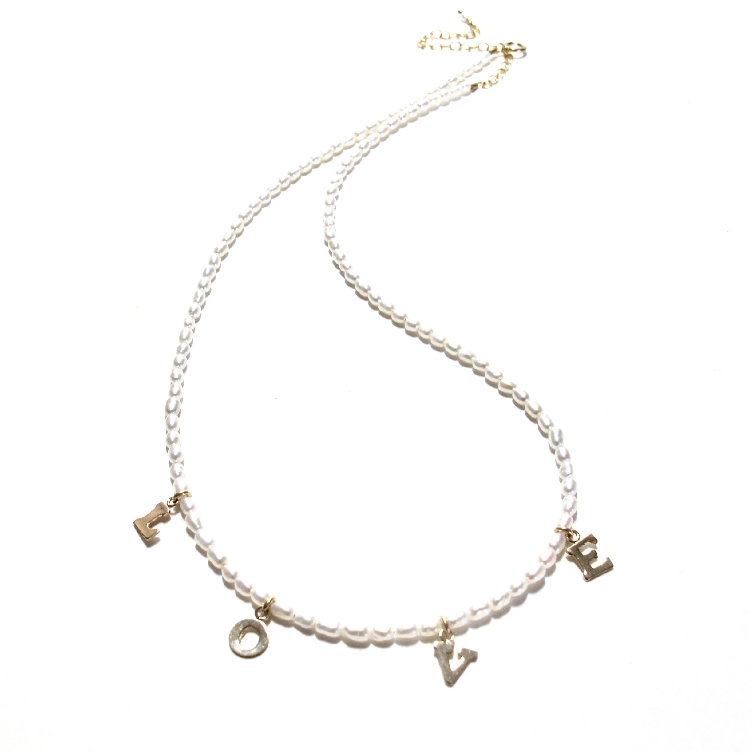 Dainty gold love letters & pearls necklace