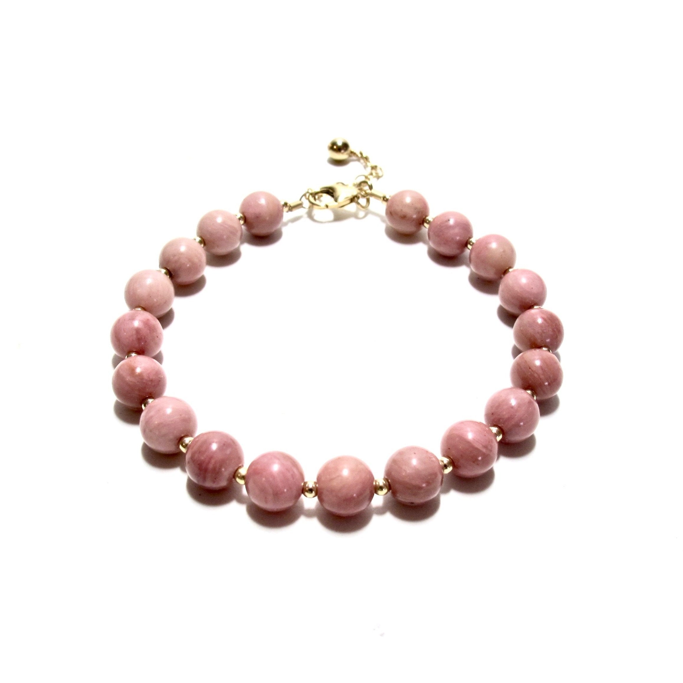 Rhodonite Bubblegum and Gold Bead Bracelet